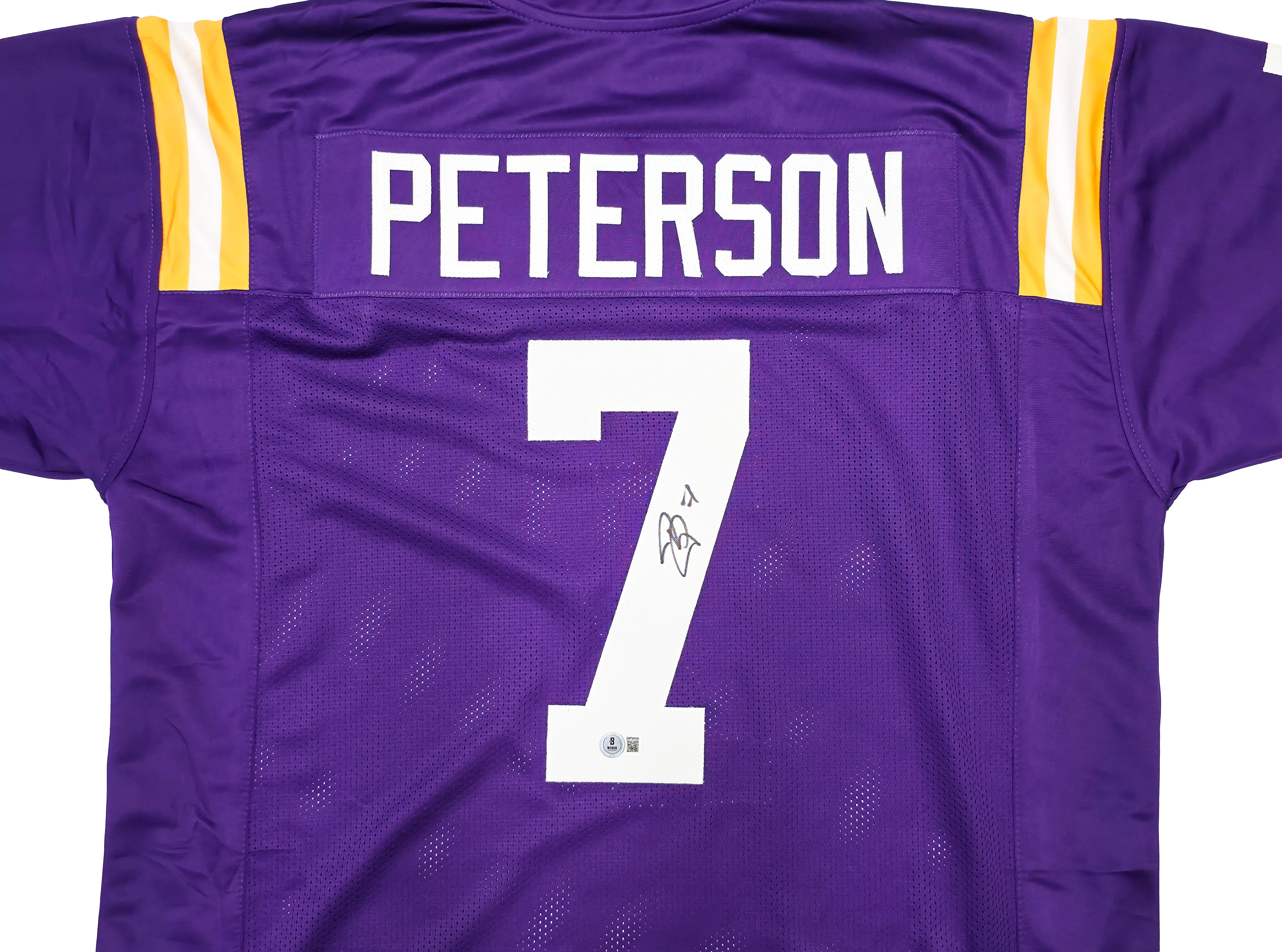 LSU Tigers Patrick Peterson Autographed Purple Jersey Beckett BAS Witness Stock #243598 - Image 3