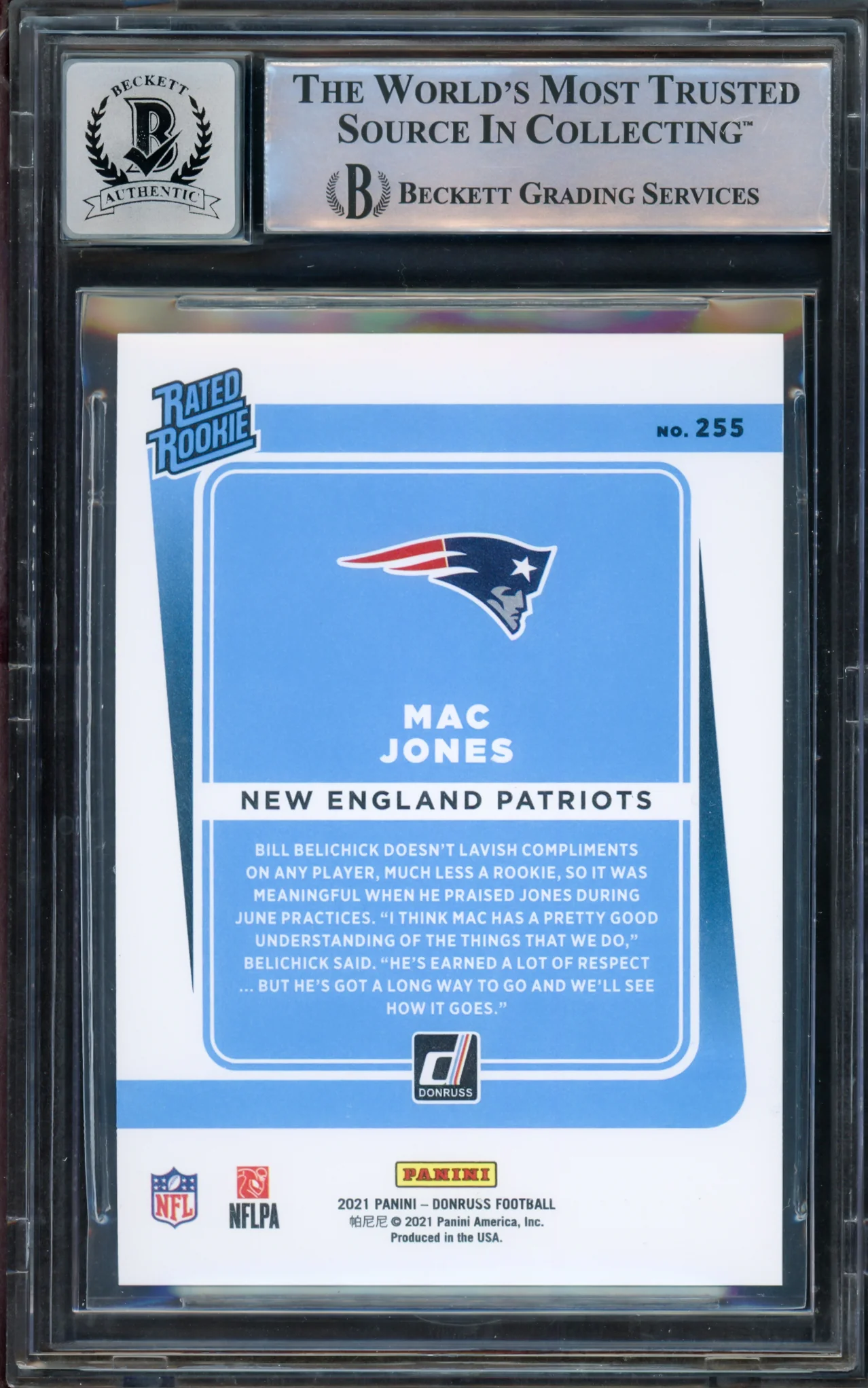 Mac Jones Autographed 2021 Donruss Gold Press Proof Premium Rookie Card #255 New England Patriots BGS 9 Auto Grade Gem Mint 10 Beckett BAS #15297655 - Image 4
