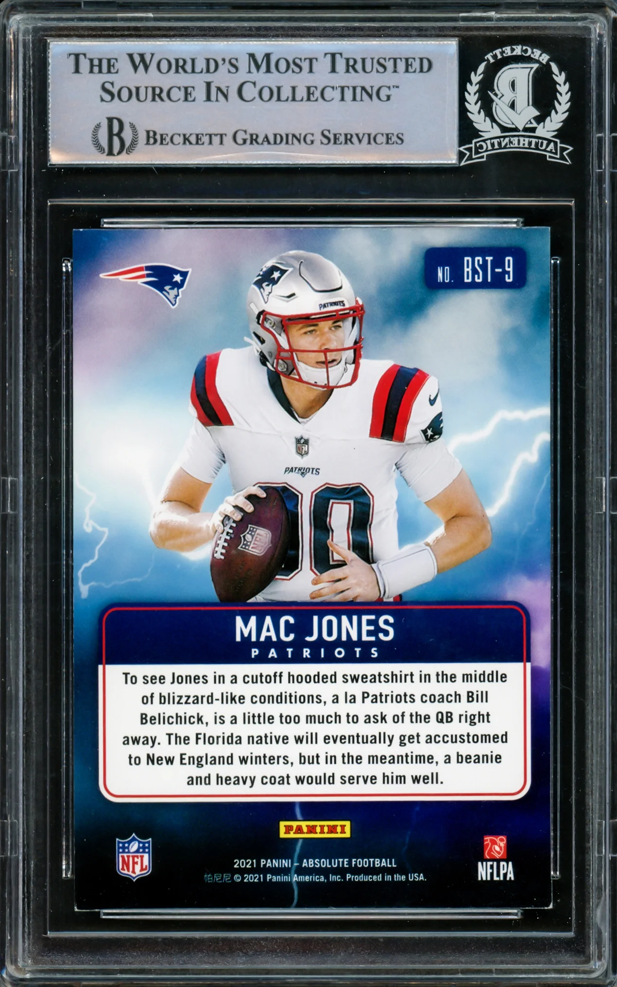 Mac Jones Autographed 2021 Panini Absolute By Storm Rookie Card #BST-9 New England Patriots Beckett BAS Stock #220337 - Image 2