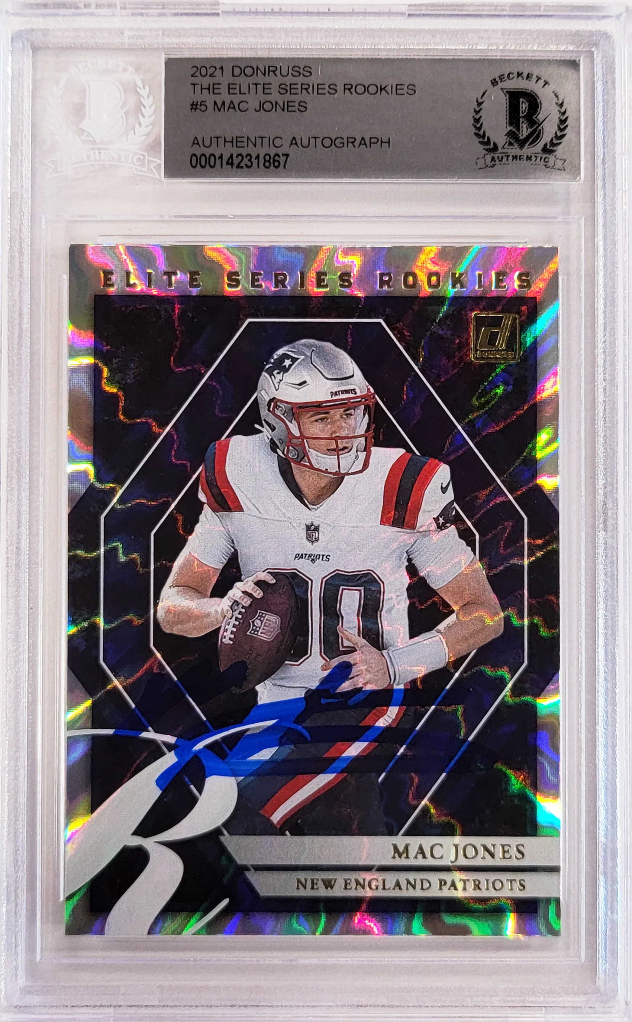 Mac Jones Autographed 2021 Panini Donruss Elite Series Rookie Card #ESR-MJO New England Patriots Beckett BAS #14231867 - Image 2