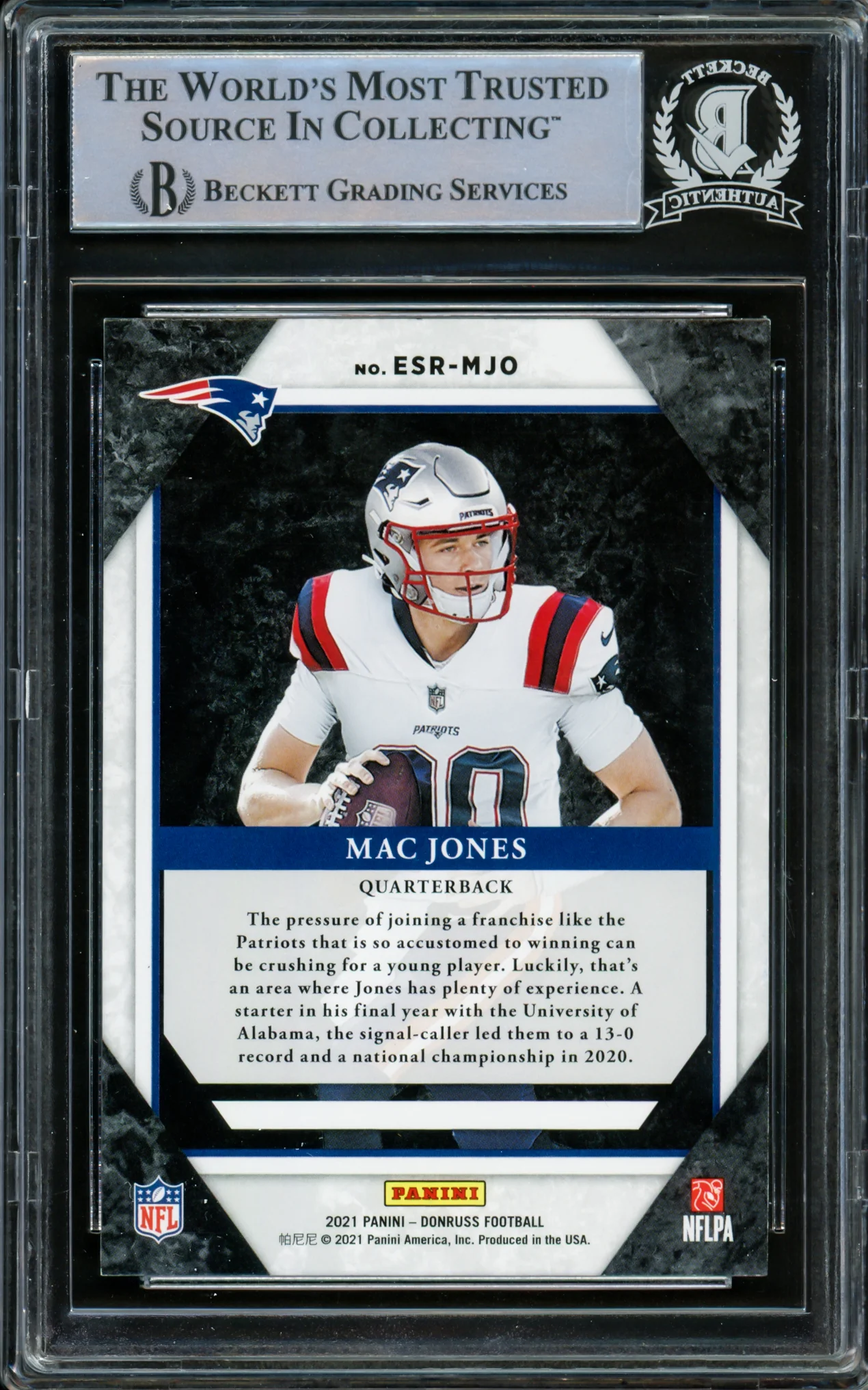 Mac Jones Autographed 2021 Panini Donruss Elite Series Rookie Card #ESR-MJO New England Patriots Beckett BAS #14231867 - Image 4
