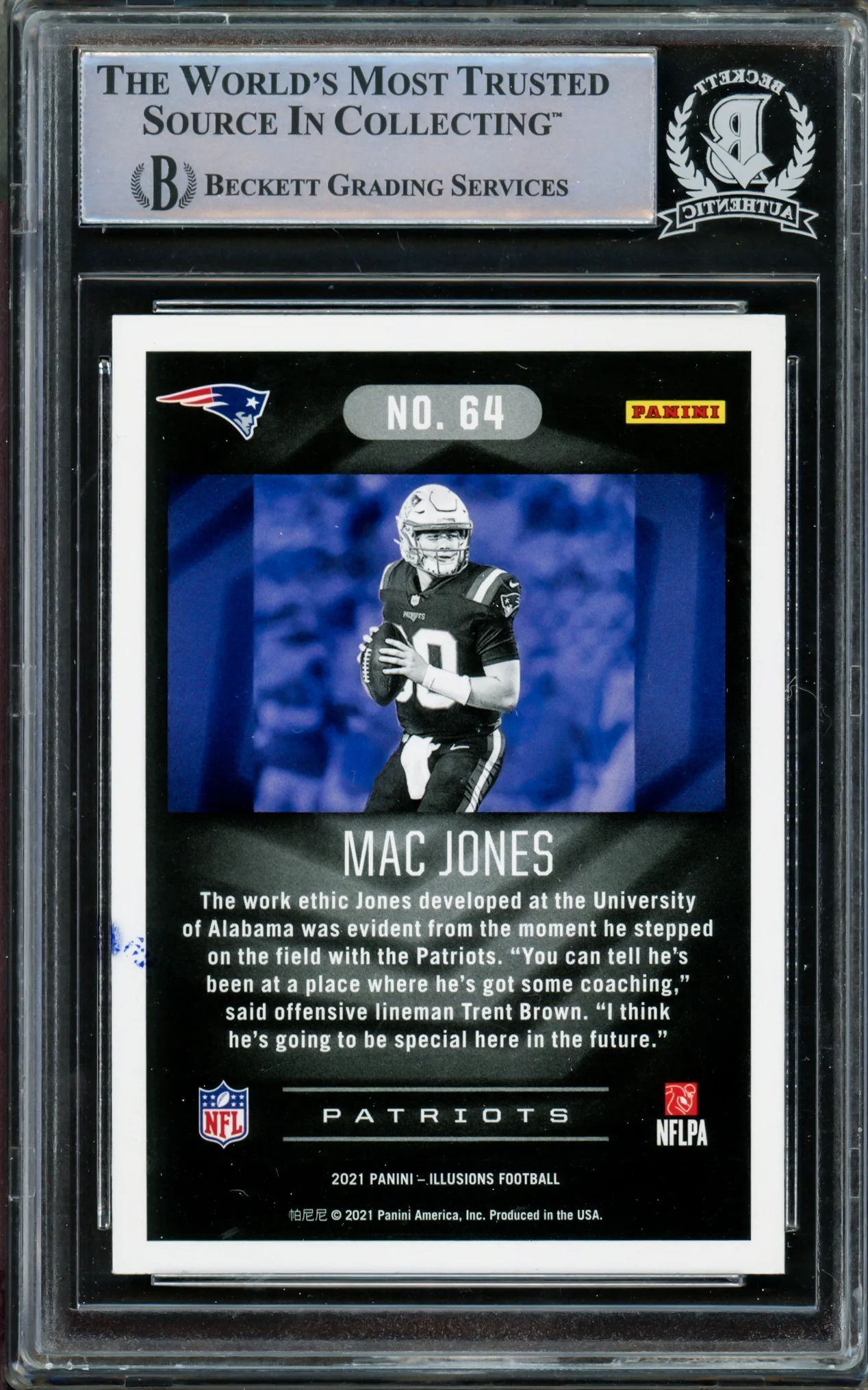Mac Jones Autographed 2021 Panini Illusions Blue Sapphire Rookie Card #64 New England Patriots Beckett BAS #14860801 - Image 2