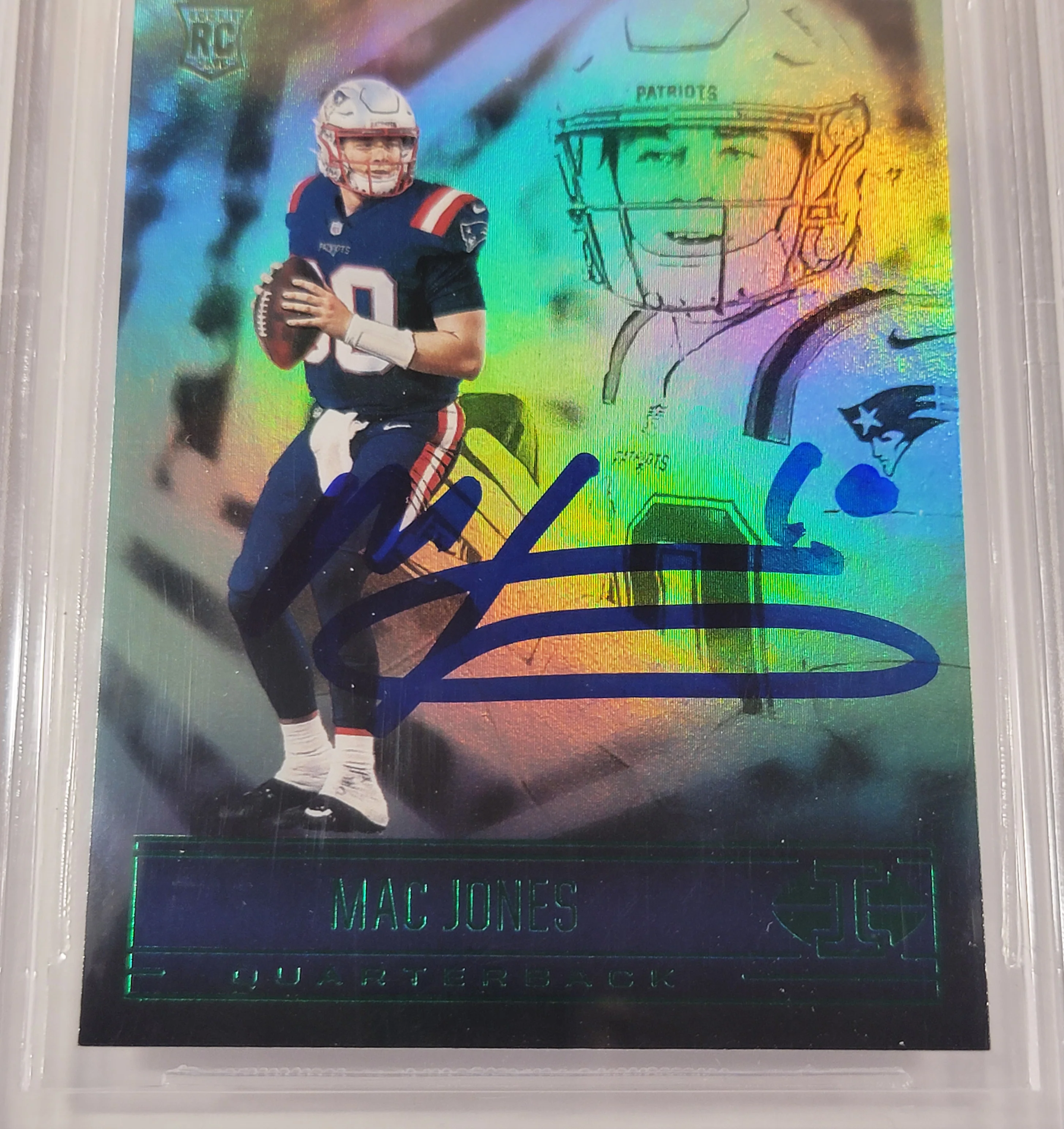 Mac Jones Autographed 2021 Panini Illusions Green Emerald Rookie Card #64 New England Patriots Auto Grade Gem Mint 10 Beckett BAS #14867237 - Image 3