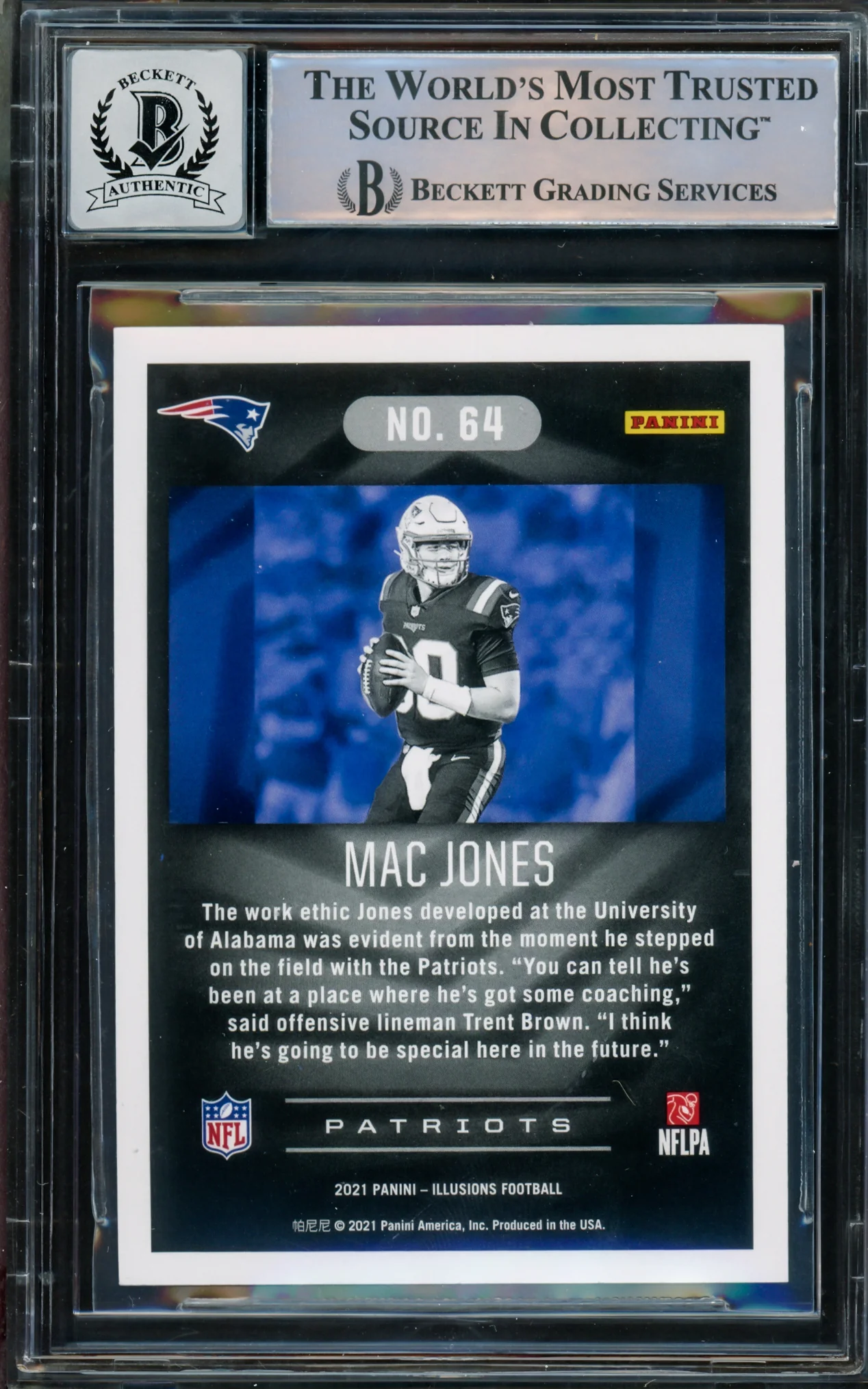 Mac Jones Autographed 2021 Panini Illusions Green Emerald Rookie Card #64 New England Patriots Auto Grade Gem Mint 10 Beckett BAS #14867237 - Image 4