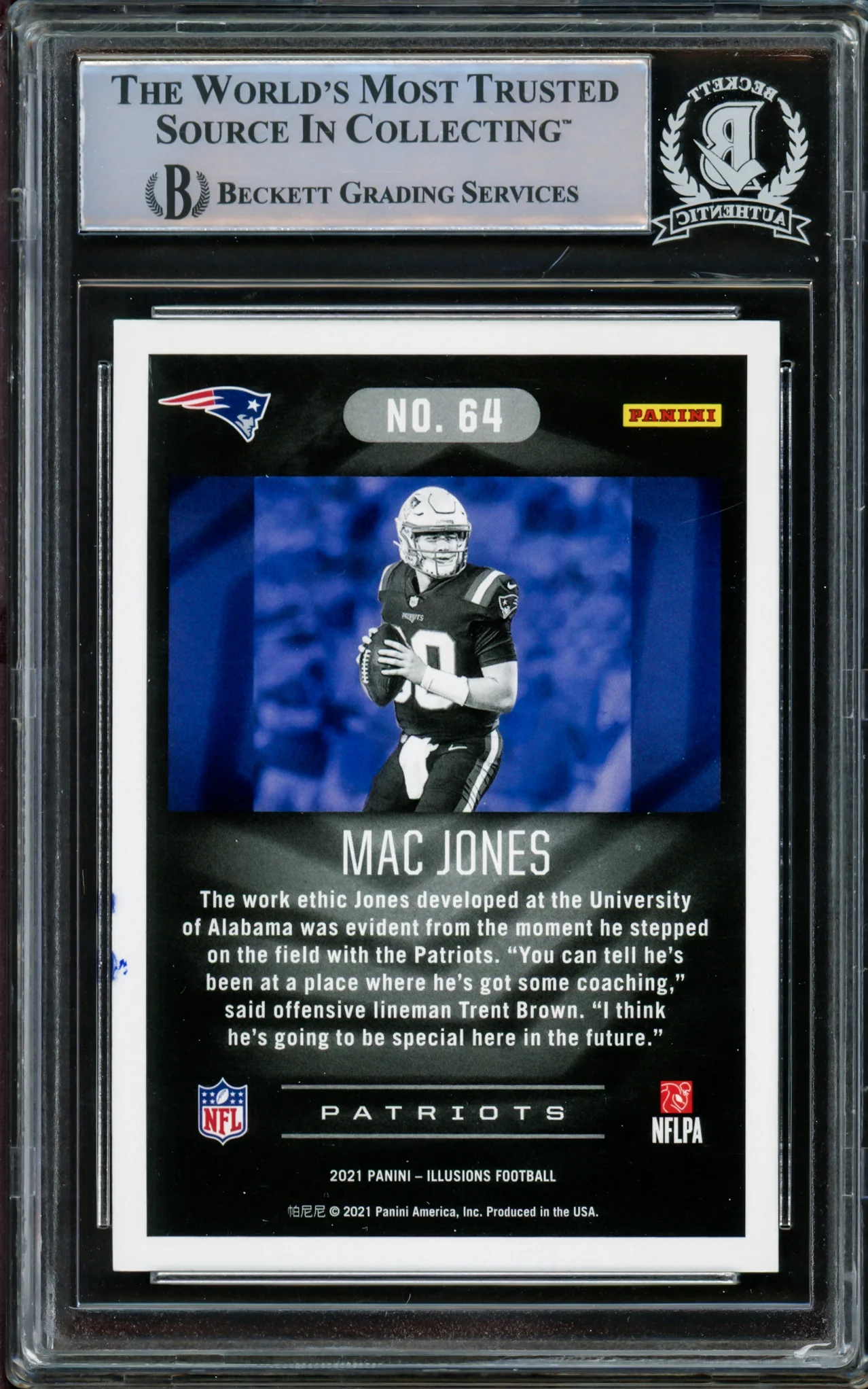 Mac Jones Autographed 2021 Panini Illusions Green Emerald Rookie Card #64 New England Patriots Beckett BAS #14860803 - Image 2