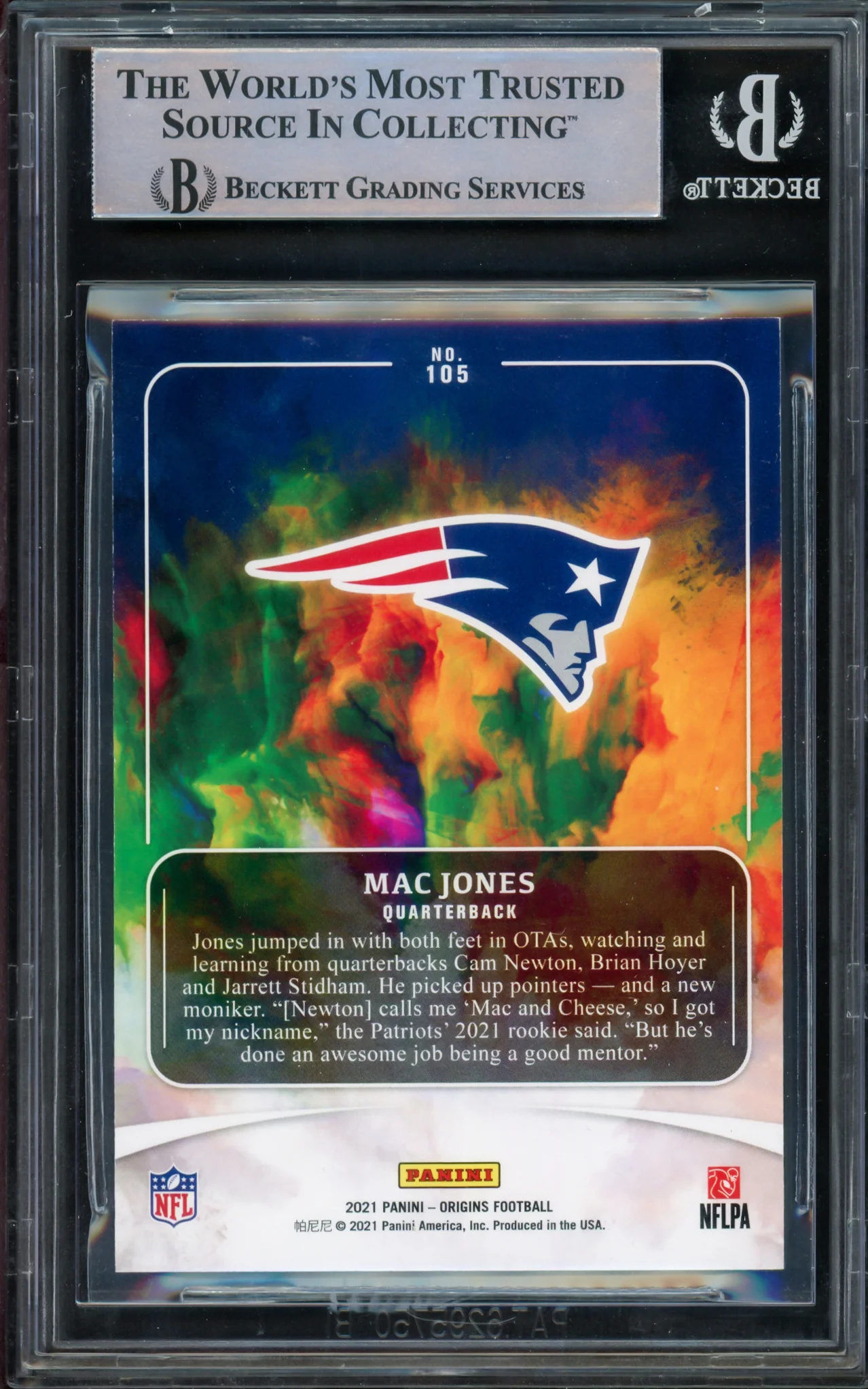 Mac Jones Autographed 2021 Panini Origins Rookie Card #105B New England Patriots Beckett BAS #15298153 - Image 2
