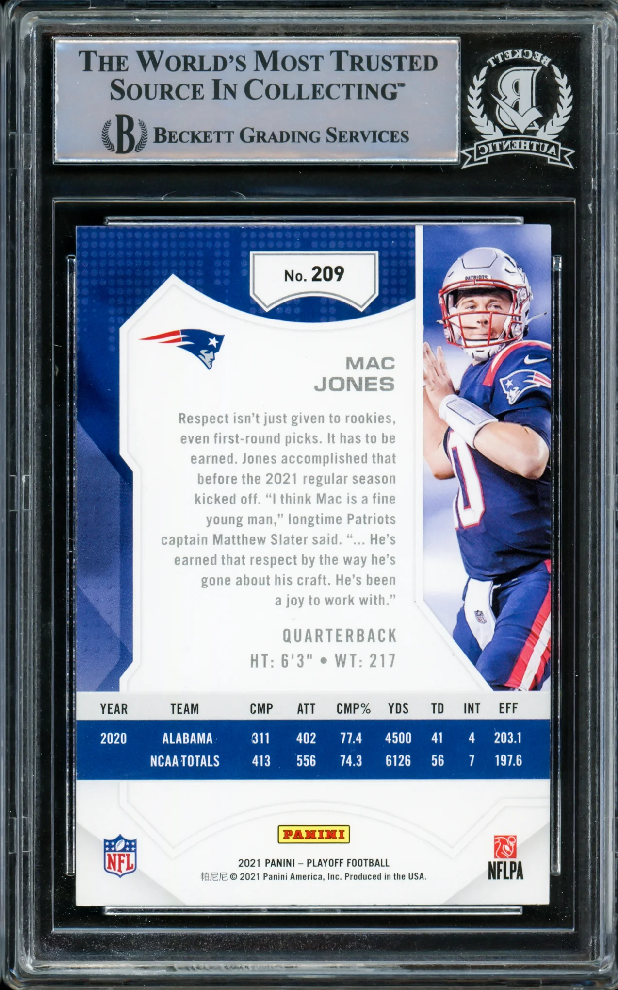 Mac Jones Autographed 2021 Panini Playbook Kickoff Rookie Card #209 New England Patriots Beckett BAS #14860809 - Image 2