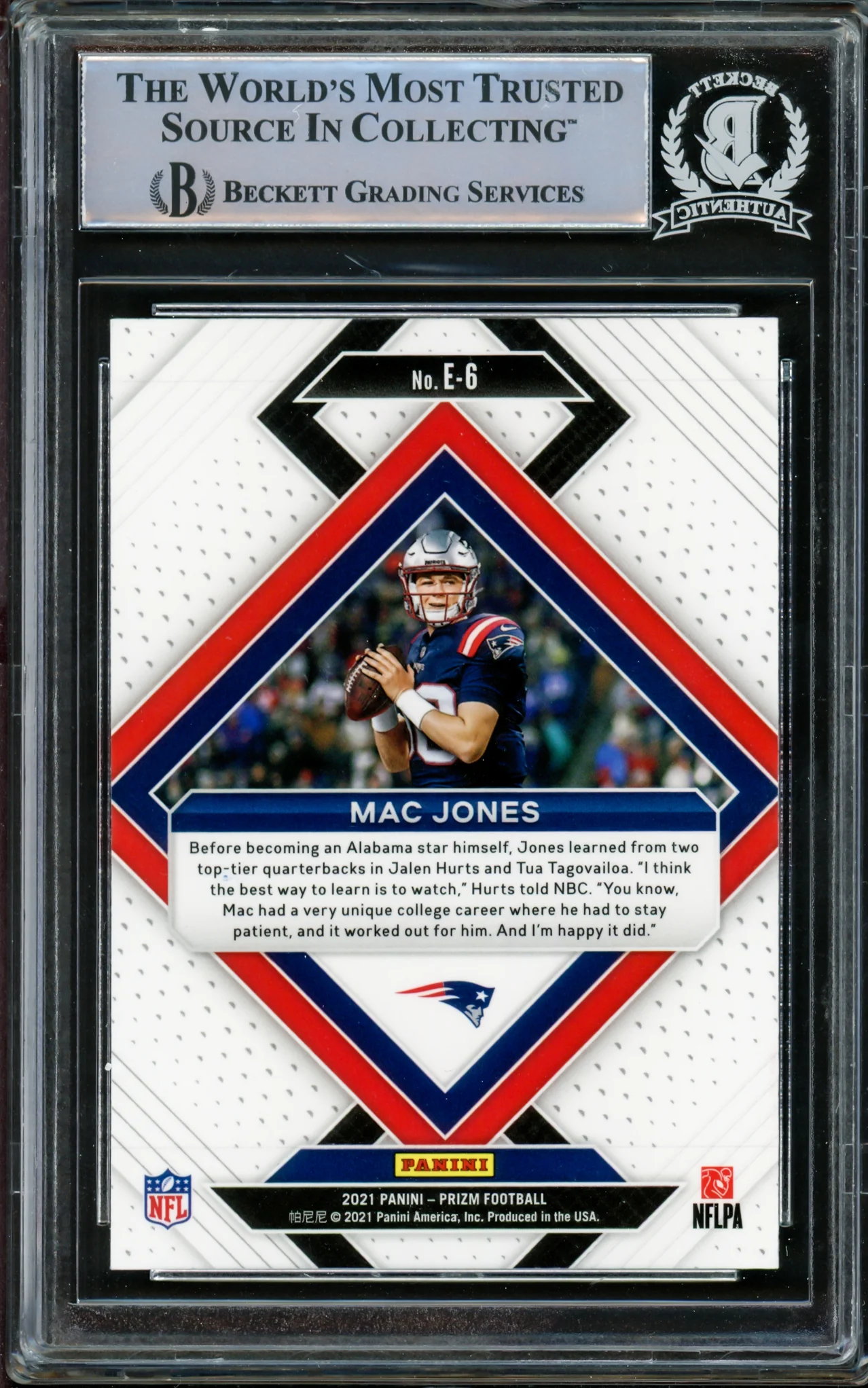 Mac Jones Autographed 2021 Panini Prizm Emergent Rookie Card #E-6 New England Patriots Beckett BAS #14860969 - Image 4