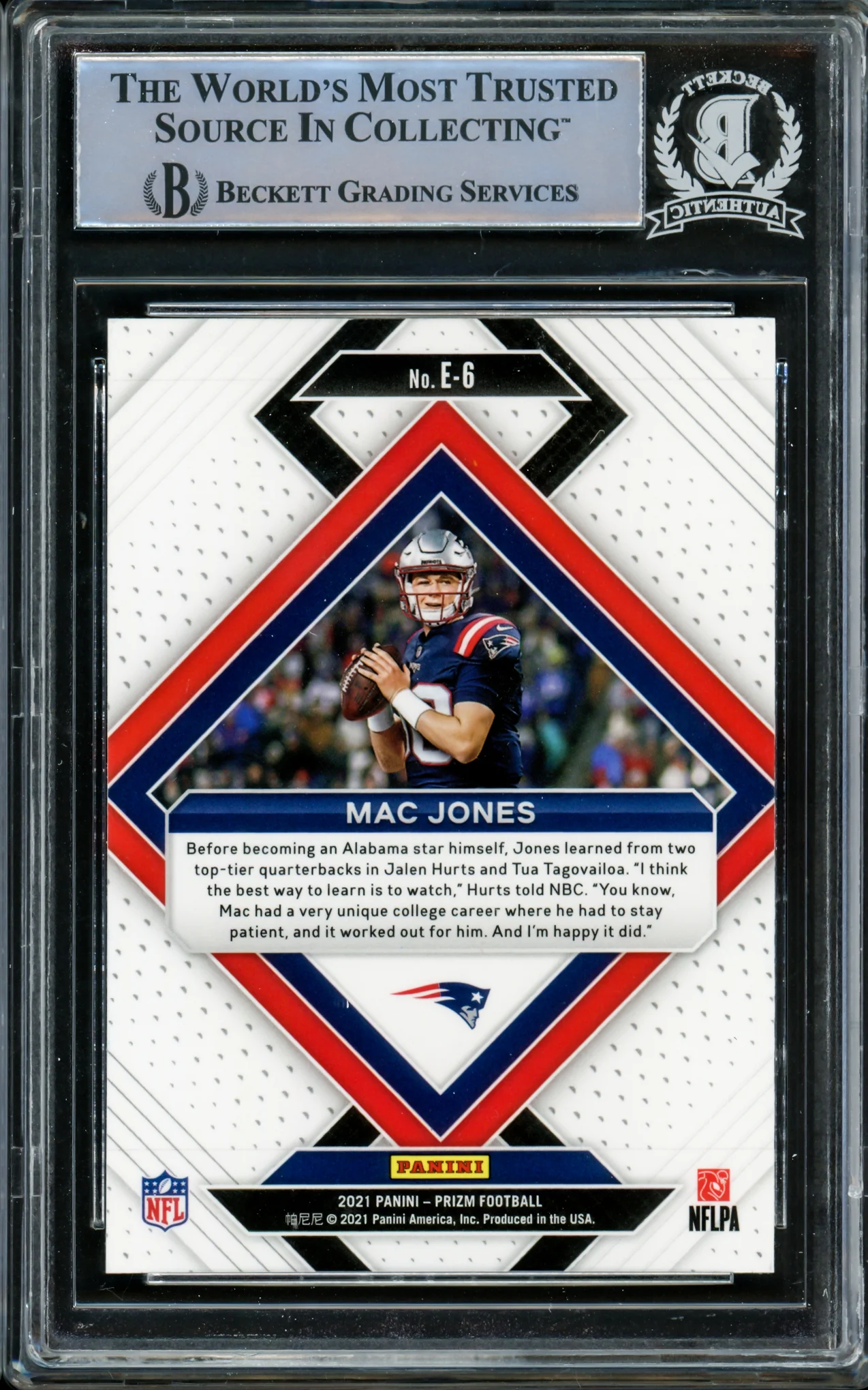 Mac Jones Autographed 2021 Panini Prizm Emergent Rookie Card #E-6 New England Patriots Beckett BAS #14860970 - Image 2