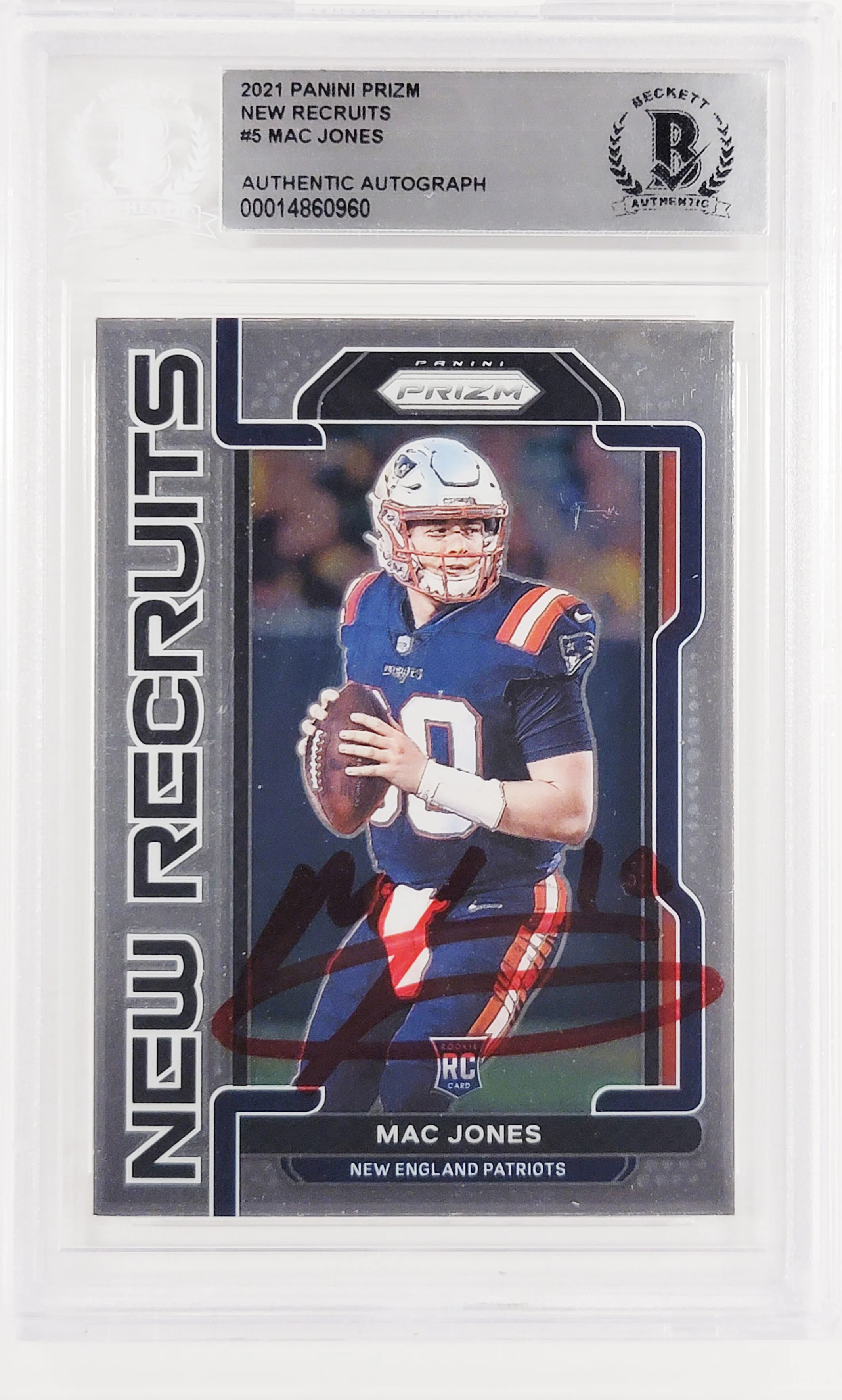 Mac Jones Autographed 2021 Panini Prizm New Recruits Rookie Card #NR-5 New England Patriots Beckett BAS #14860960 - Image 2