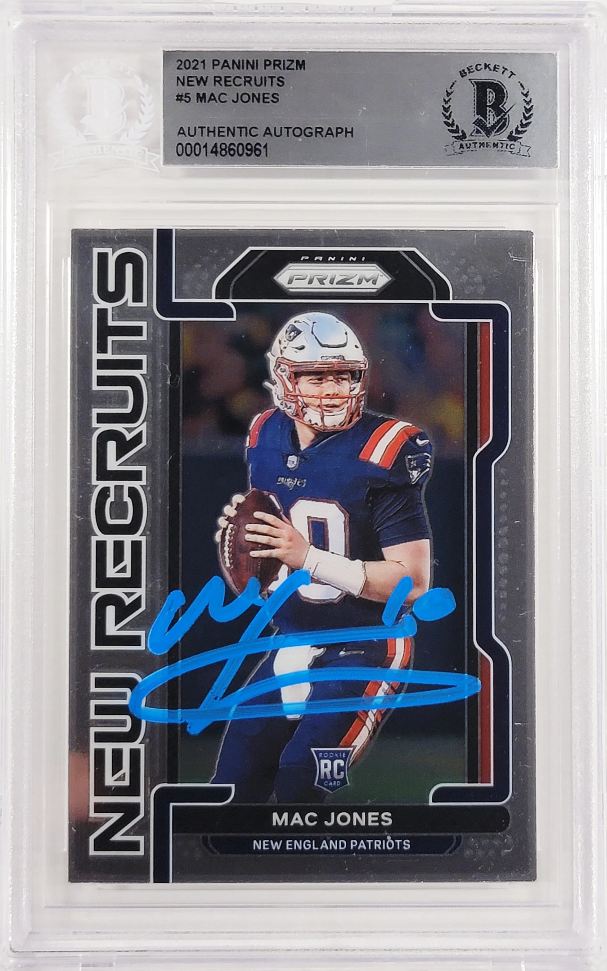 Mac Jones Autographed 2021 Panini Prizm New Recruits Rookie Card #NR-5 New England Patriots Beckett BAS #14860961 - Image 2