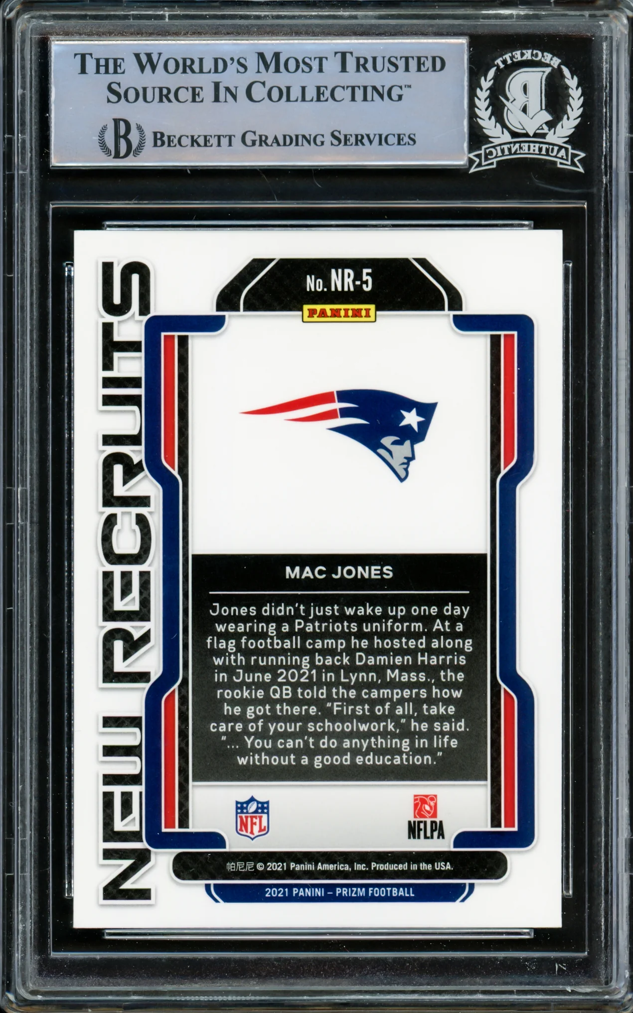 Mac Jones Autographed 2021 Panini Prizm New Recruits Rookie Card #NR-5 New England Patriots Beckett BAS #14860961 - Image 4