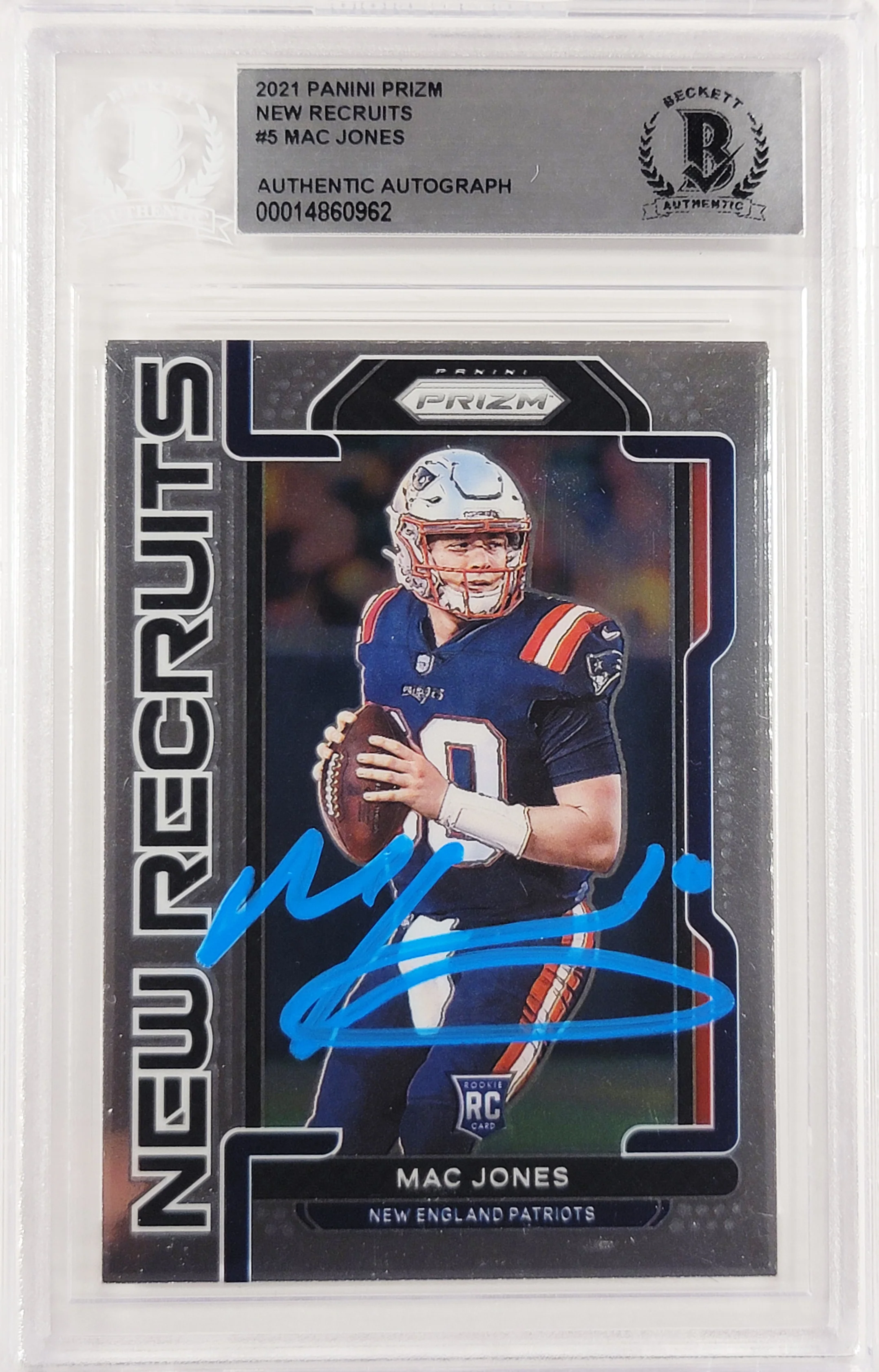 Mac Jones Autographed 2021 Panini Prizm New Recruits Rookie Card #NR-5 New England Patriots Beckett BAS #14860962 - Image 2