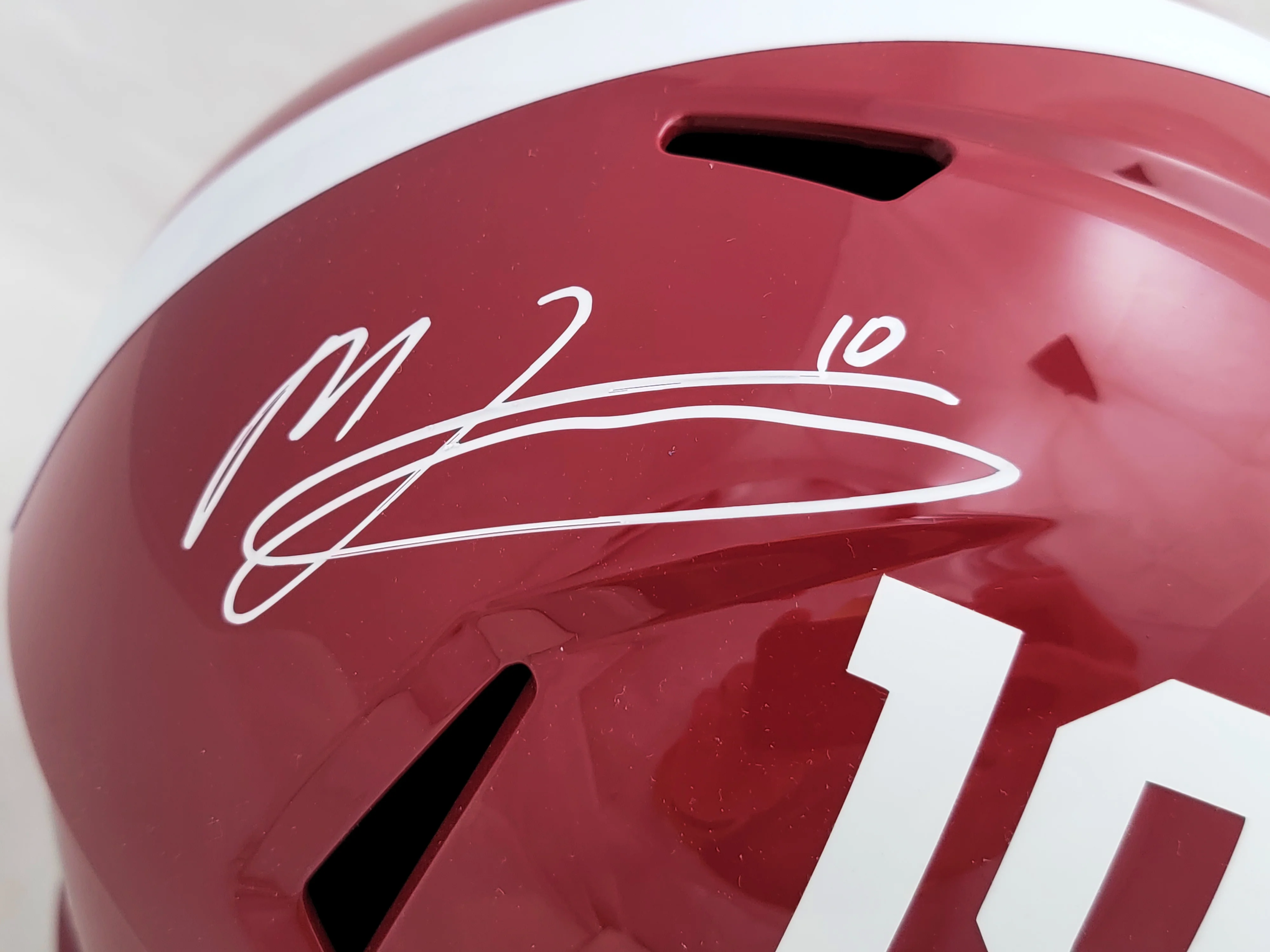 Mac Jones Autographed Alabama Crimson Tide Red Full Size Replica Speed Helmet Beckett BAS Witness Stock #206520 - Image 2