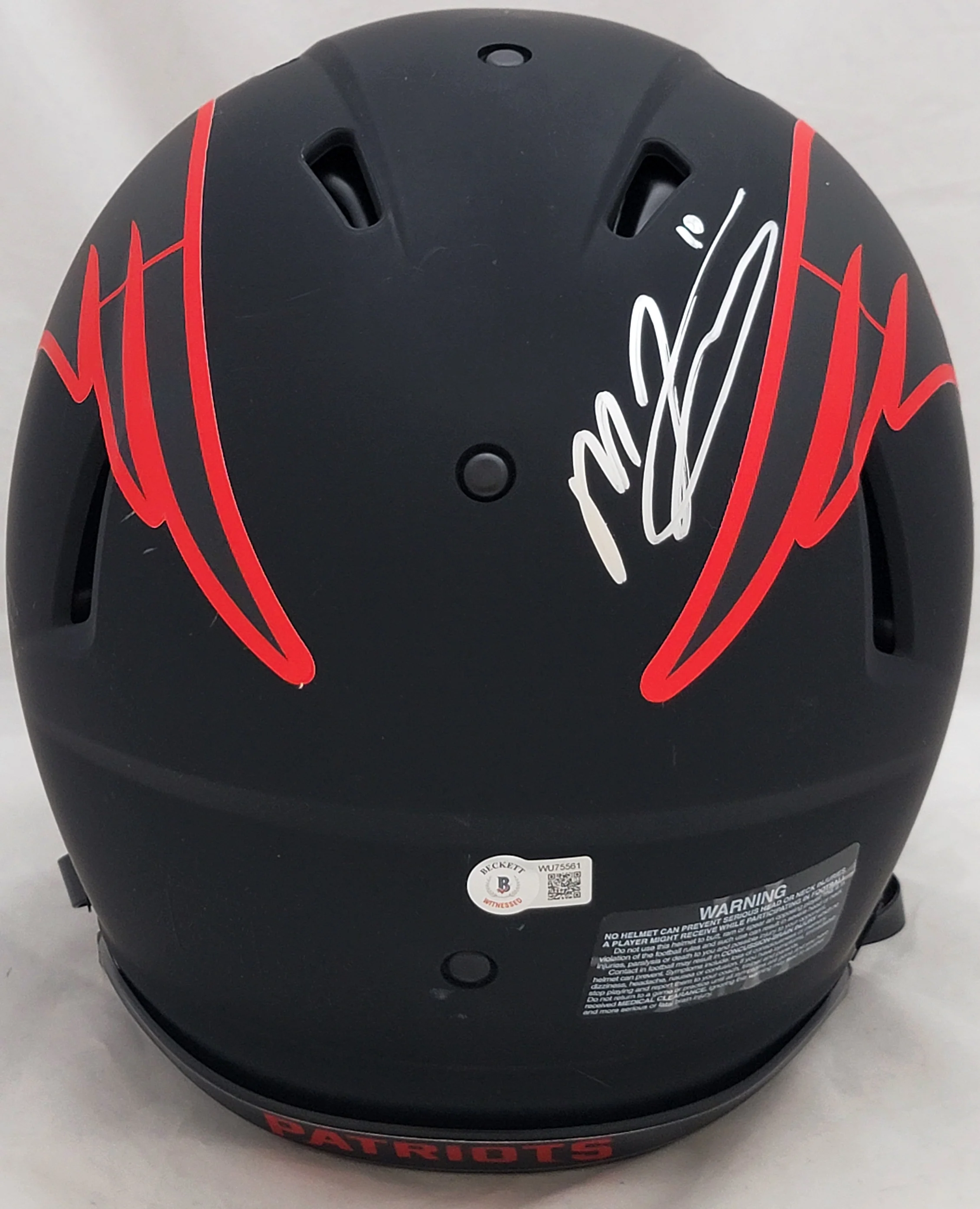 Mac Jones Autographed New England Patriots Eclipse Black Full Size Authentic Speed Helmet Beckett BAS Witness Stock #206517 - Image 3