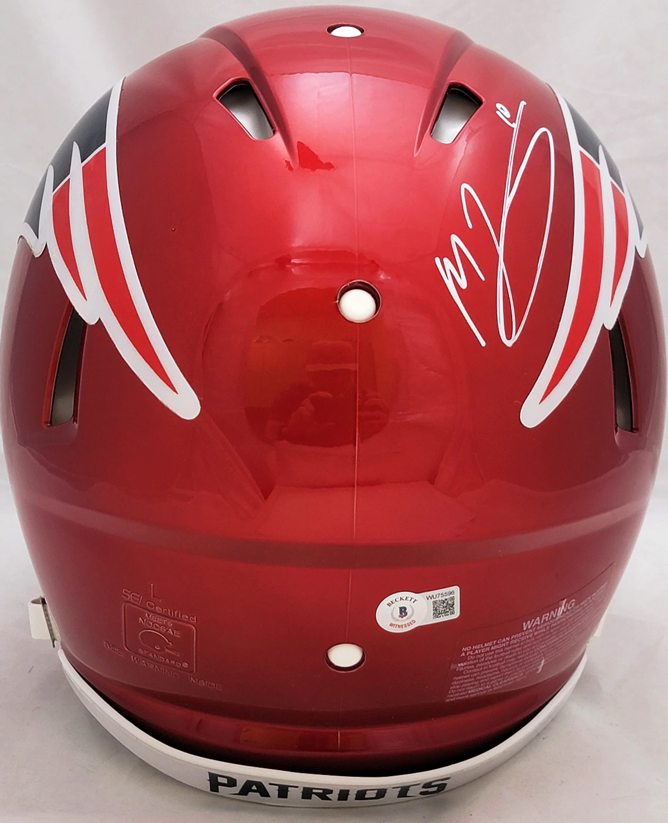 Mac Jones Autographed New England Patriots Flash Red Full Size Authentic Speed Helmet Beckett BAS Witness Stock #206518 - Image 3