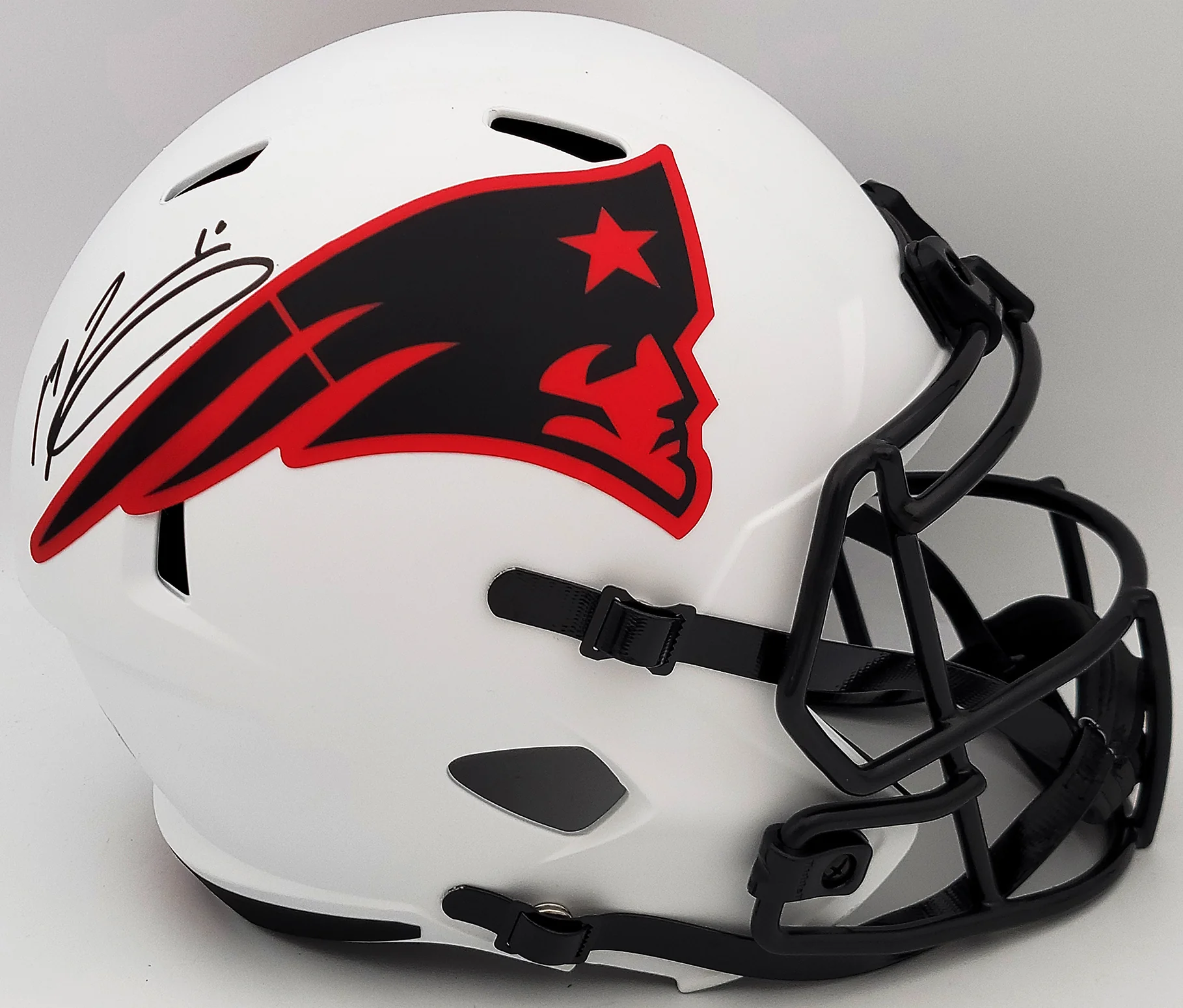 Mac Jones Autographed New England Patriots Lunar Eclipse White Full Size Replica Speed Helmet Beckett BAS QR Stock #202966 - Image 3
