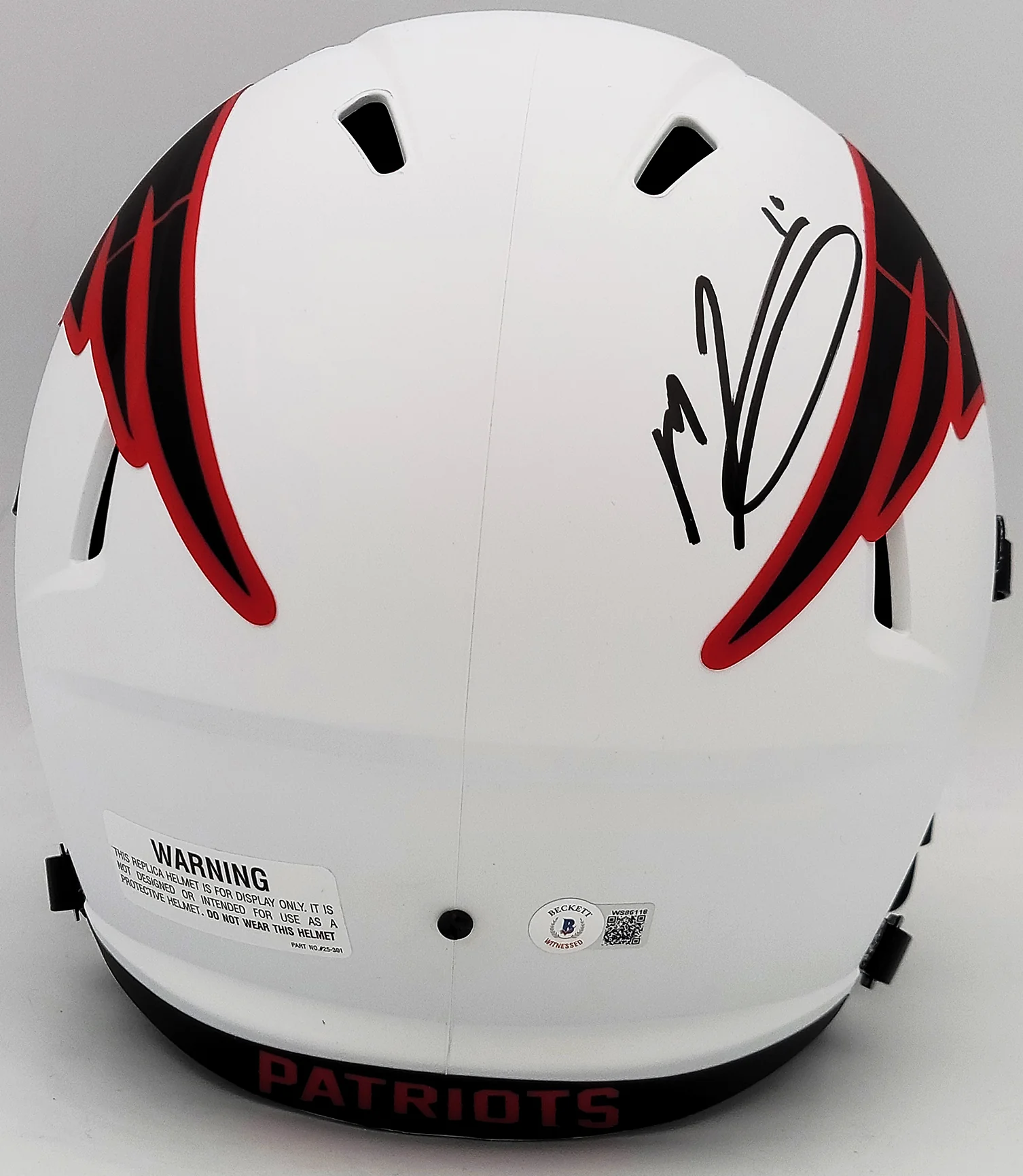 Mac Jones Autographed New England Patriots Lunar Eclipse White Full Size Replica Speed Helmet Beckett BAS QR Stock #202966 - Image 4