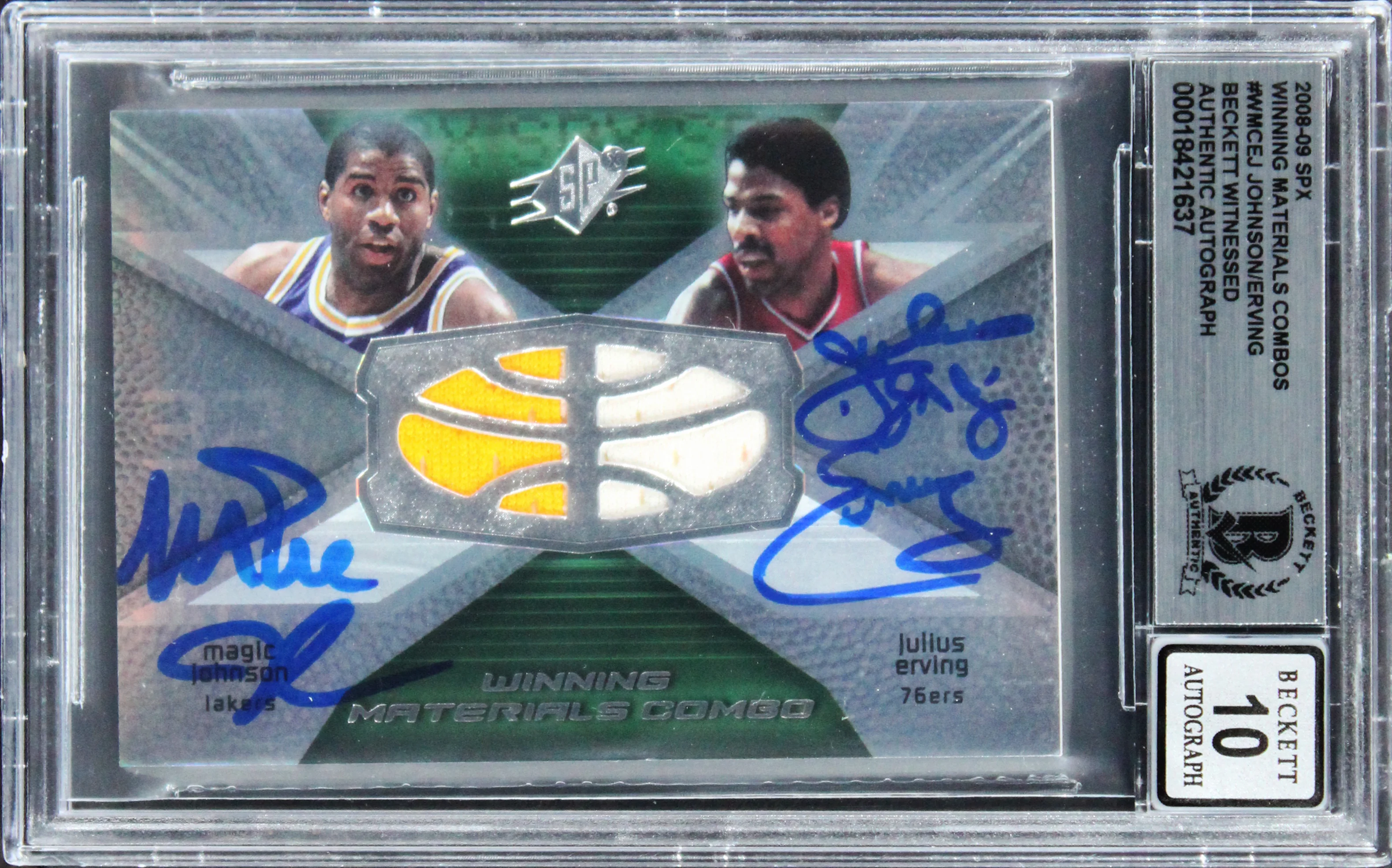 Magic & Erving Signed 2008 SPX Winning Mats Combos #WMCEJ Card Auto 10! BAS Slab - Image 2