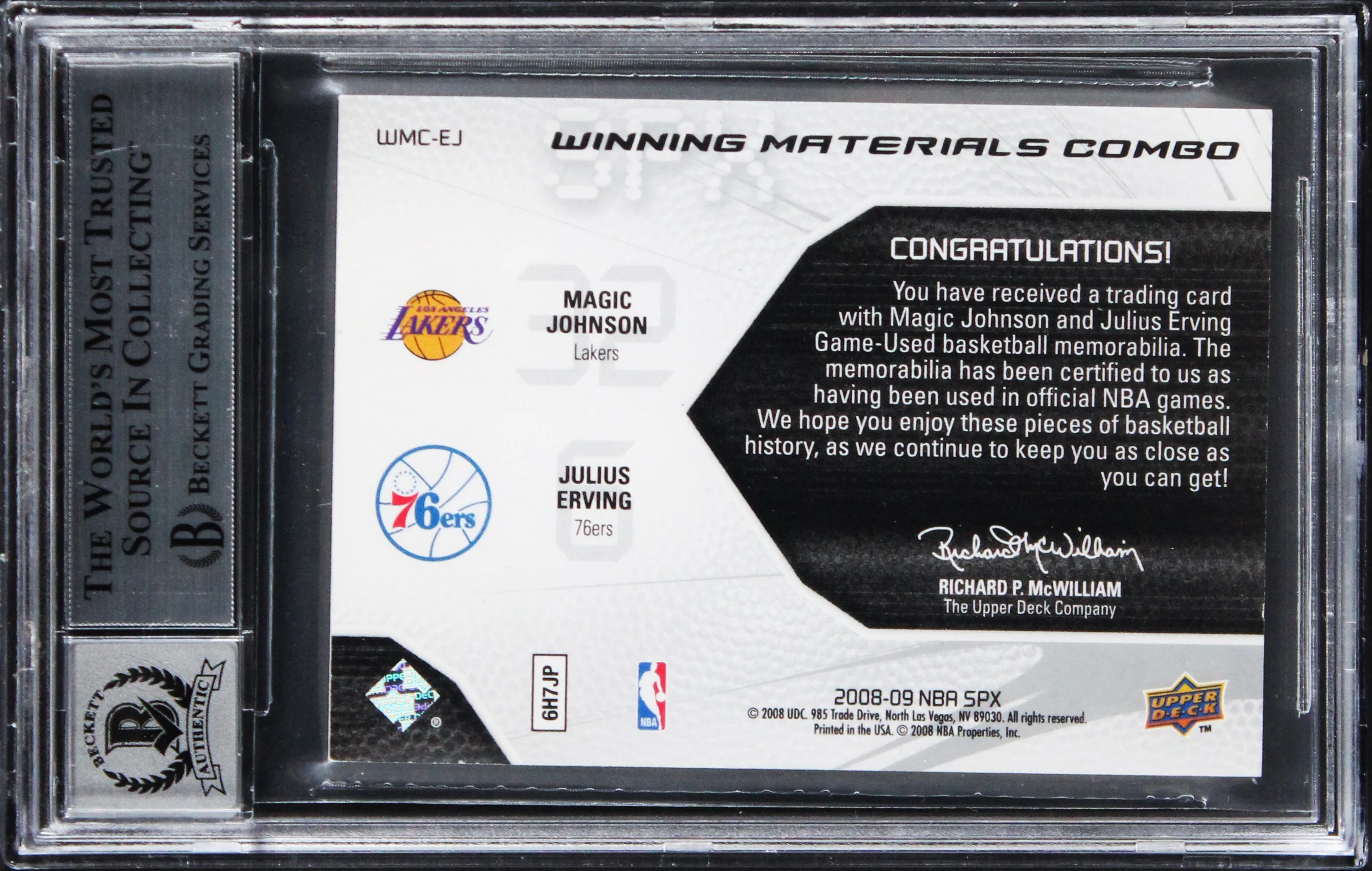 Magic & Erving Signed 2008 SPX Winning Mats Combos #WMCEJ Card Auto 10! BAS Slab - Image 3