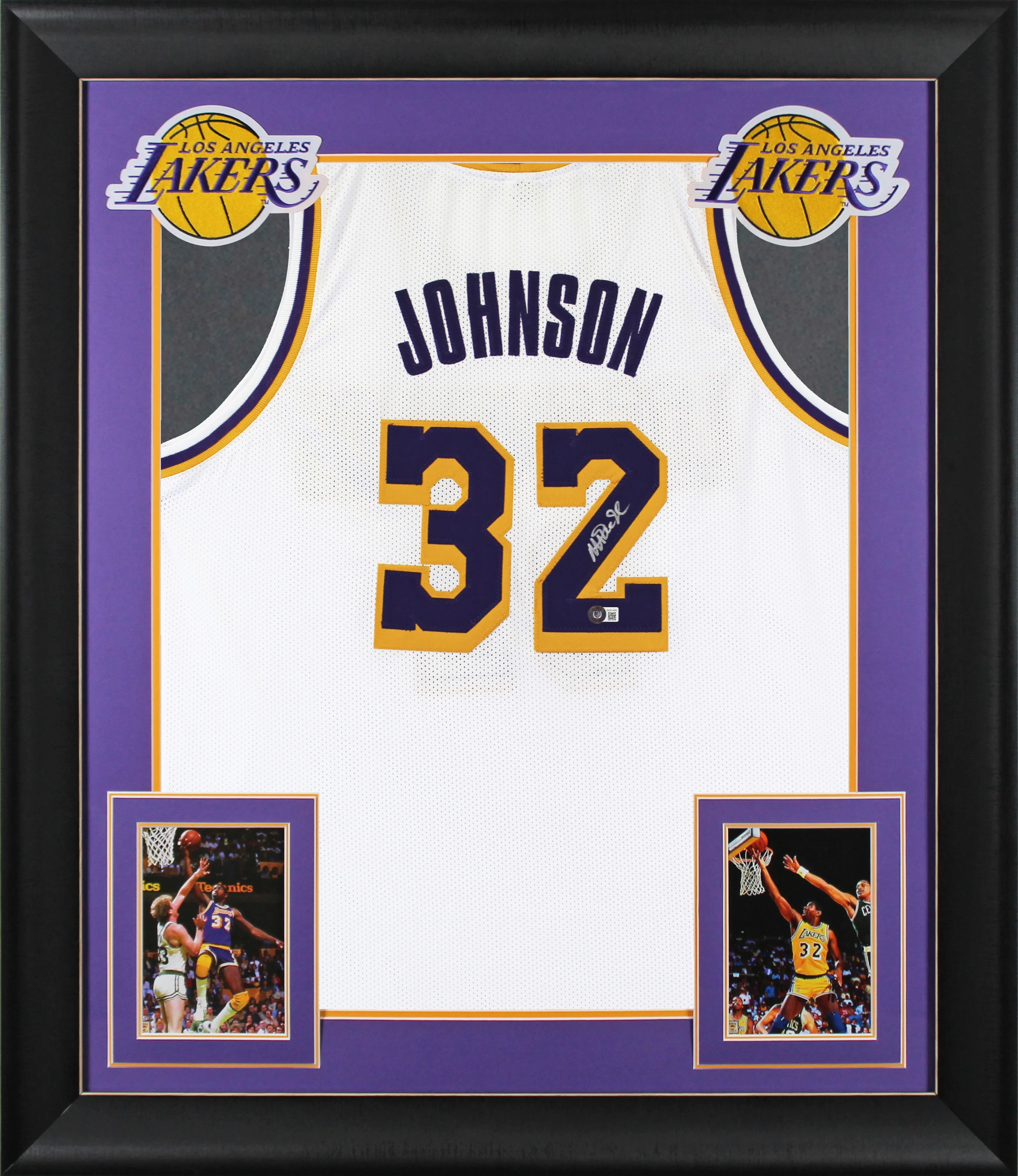 Magic Johnson Authentic Signed White Pro Style Framed Jersey BAS Witnessed 2 - Image 2