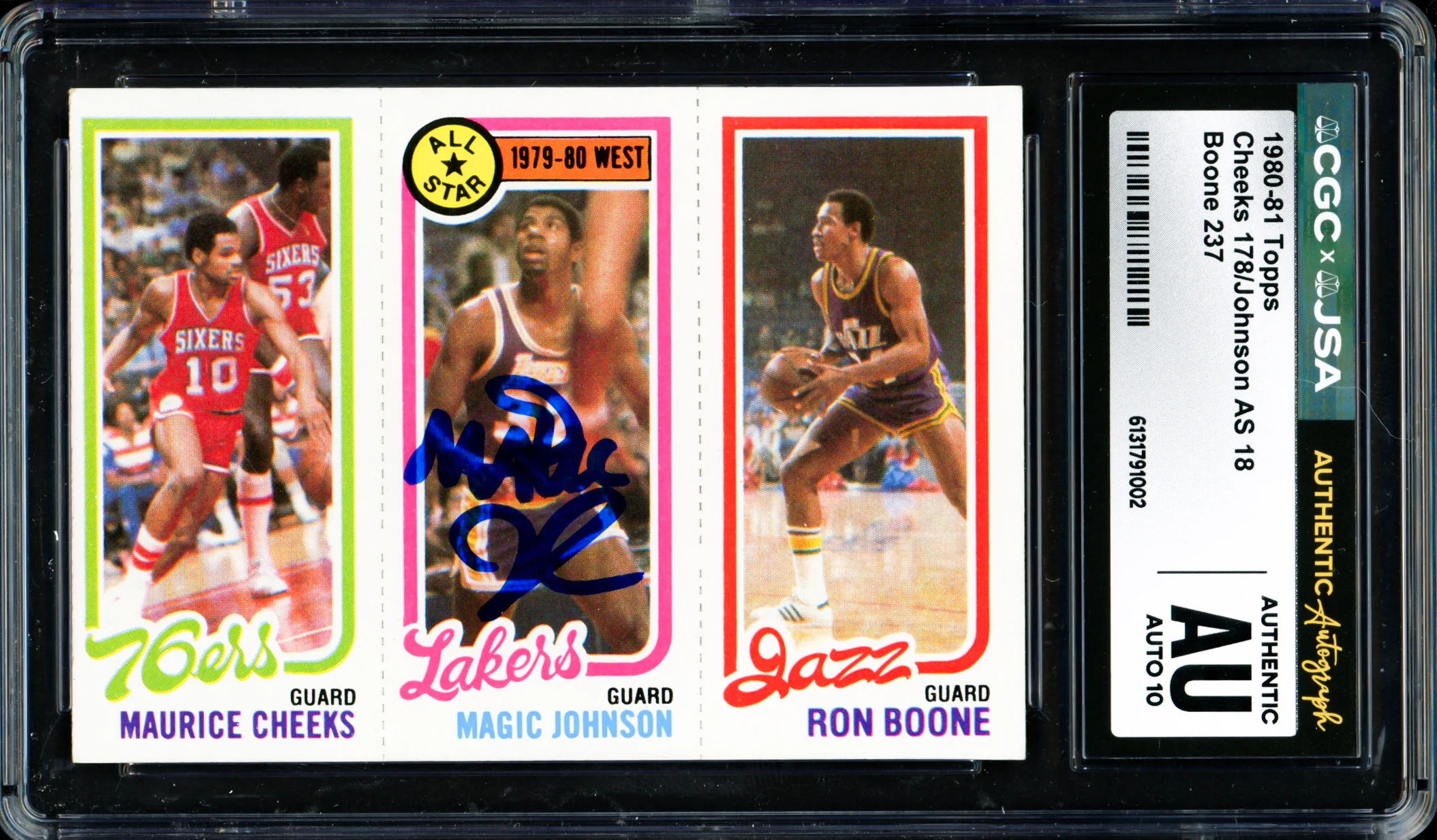 Magic Johnson Autographed 1980-81 Topps Rookie Card Los Angeles Lakers Auto Grade Gem Mint 10 CGC x JSA #6131791002