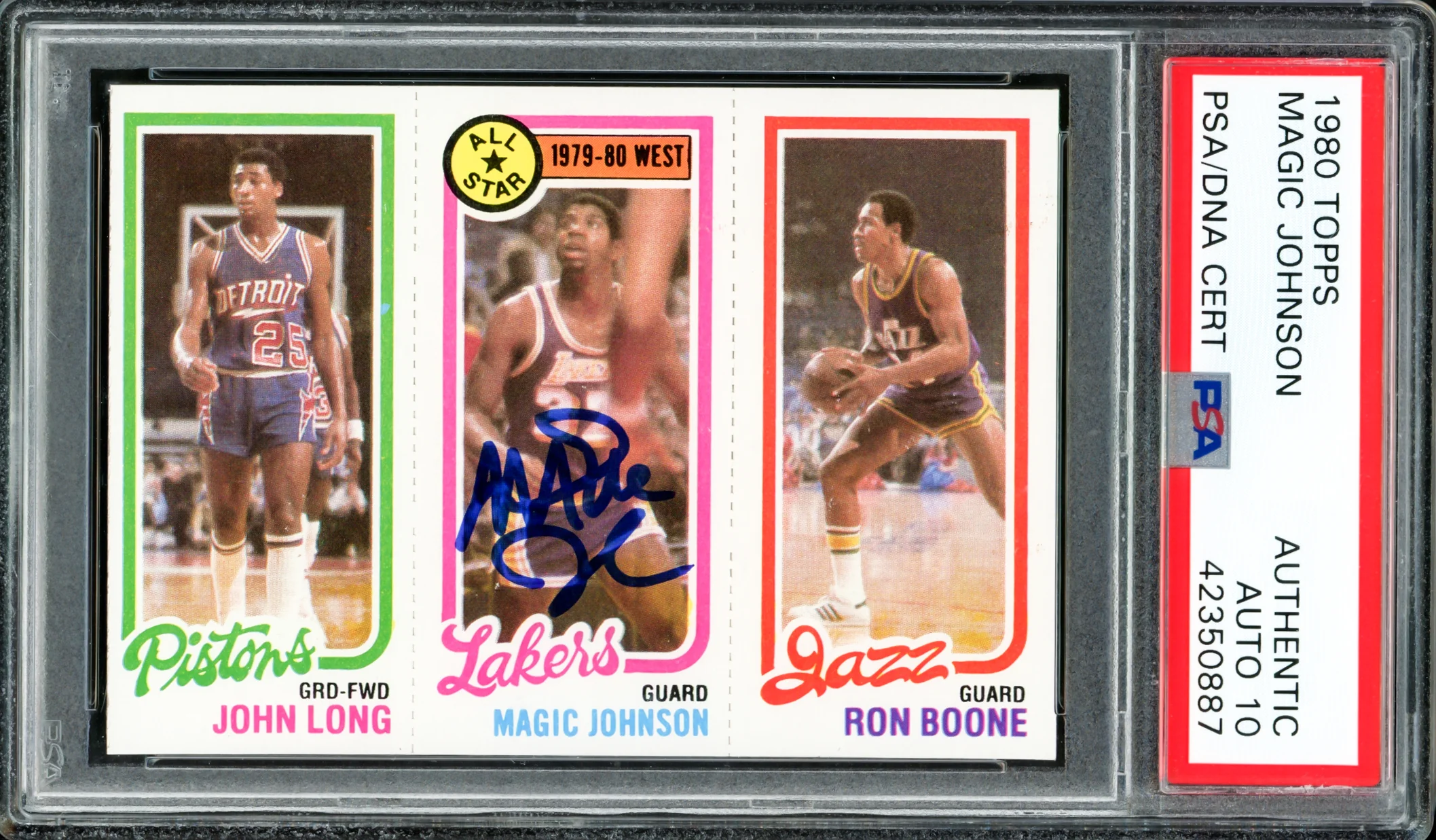 Magic Johnson Autographed 1980 Topps Rookie Card #18 Los Angeles Lakers Auto Grade Gem Mint 10 PSA/DNA #42350887 - Image 3