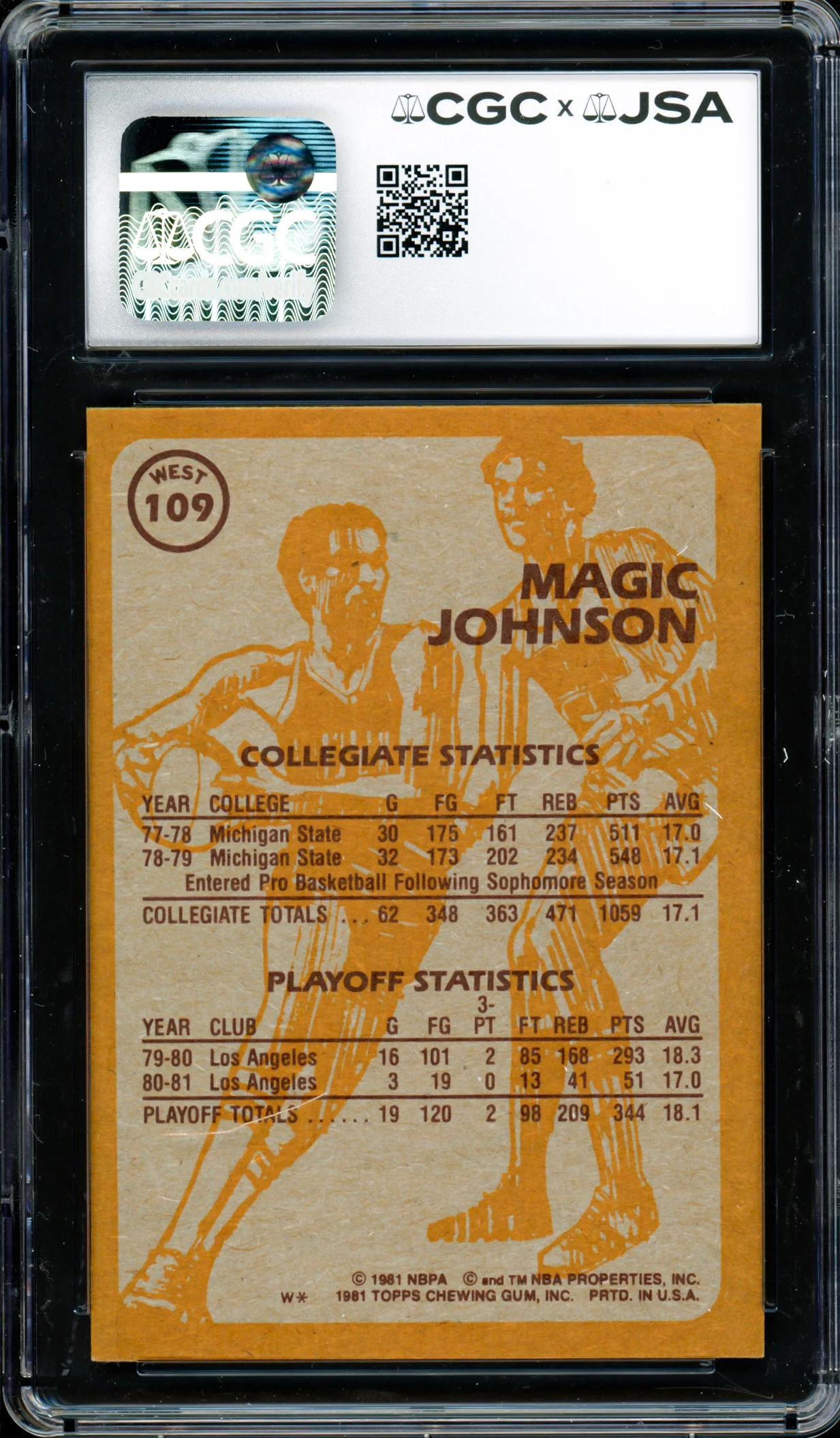 Magic Johnson Autographed 1981-82 Topps Card #109 Los Angeles Lakers Auto Grade Gem Mint 10 CGC x JSA #6131791068 - Image 2