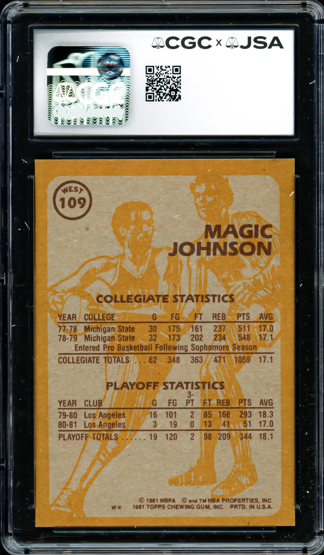 Magic Johnson Autographed 1981-82 Topps Card #109 Los Angeles Lakers CGC x JSA #6131791052 - Image 2