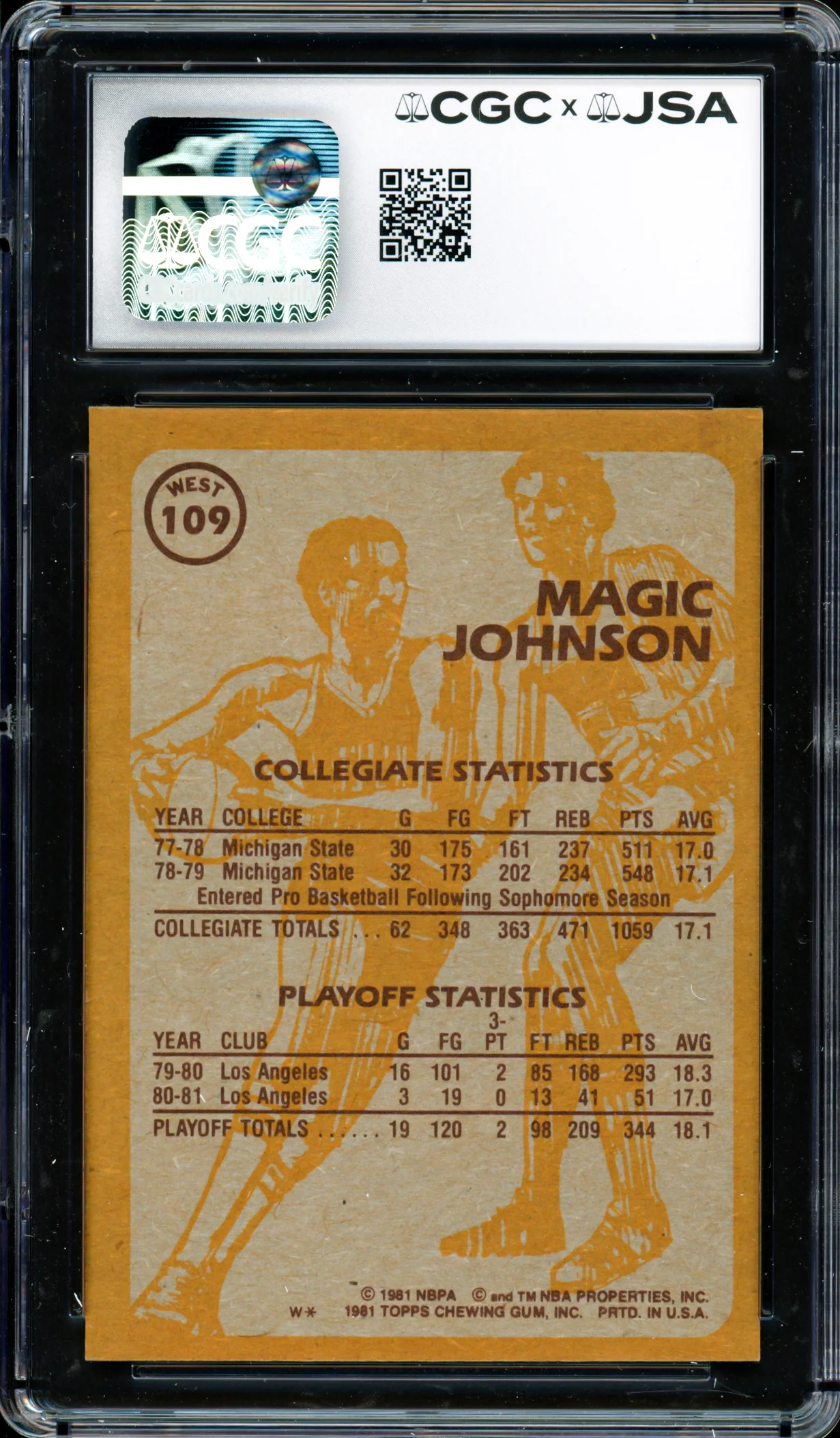 Magic Johnson Autographed 1981-82 Topps Card #109 Los Angeles Lakers CGC x JSA #6131791055 - Image 2