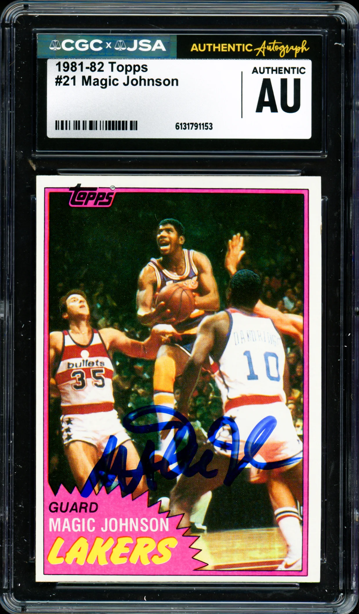 Magic Johnson Autographed 1981-82 Topps Card #21 Los Angeles Lakers CGC x JSA #6131791153