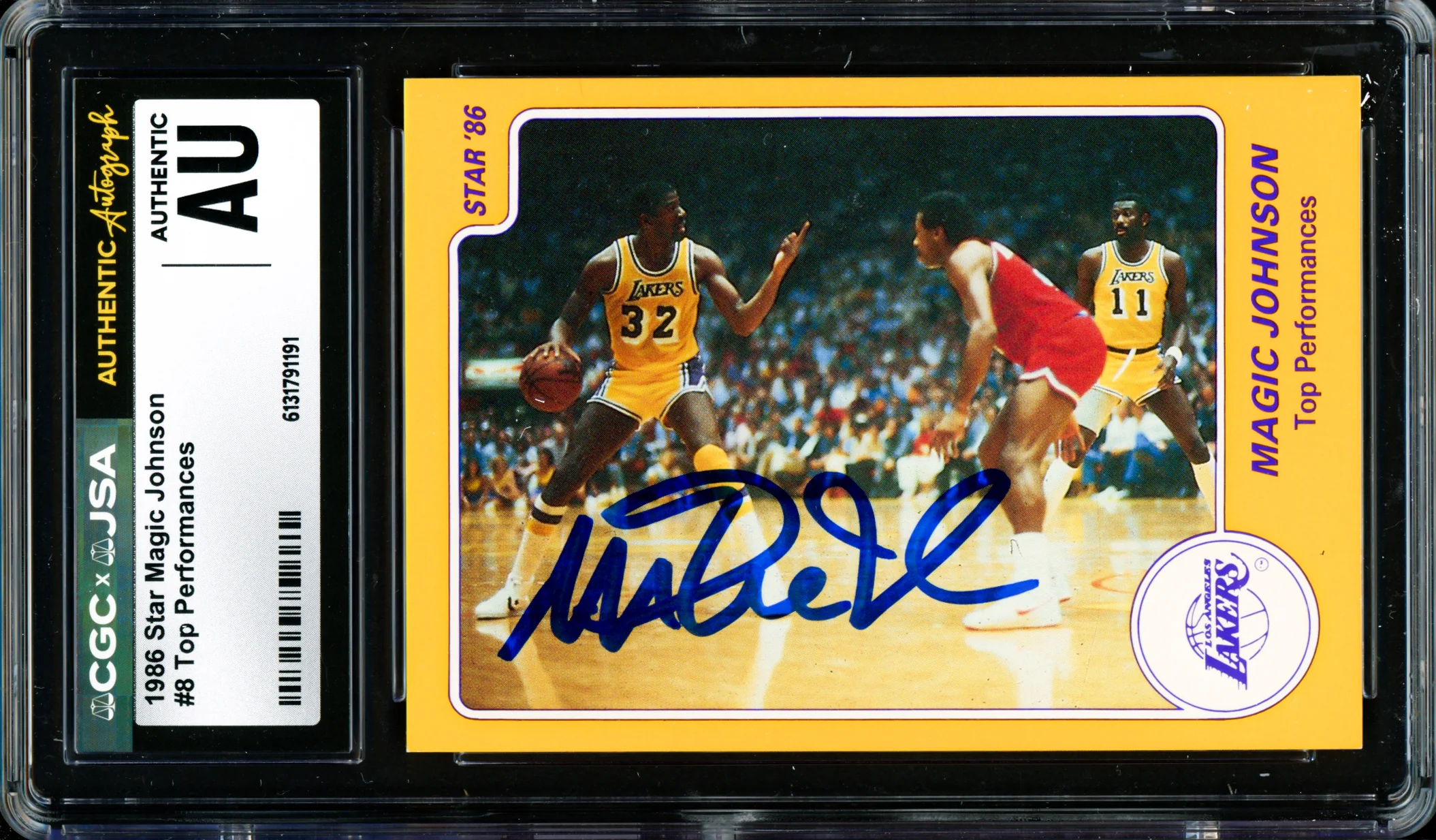 Magic Johnson Autographed 1986 Star Card #8 Los Angeles Lakers CGC x JSA #6131791191