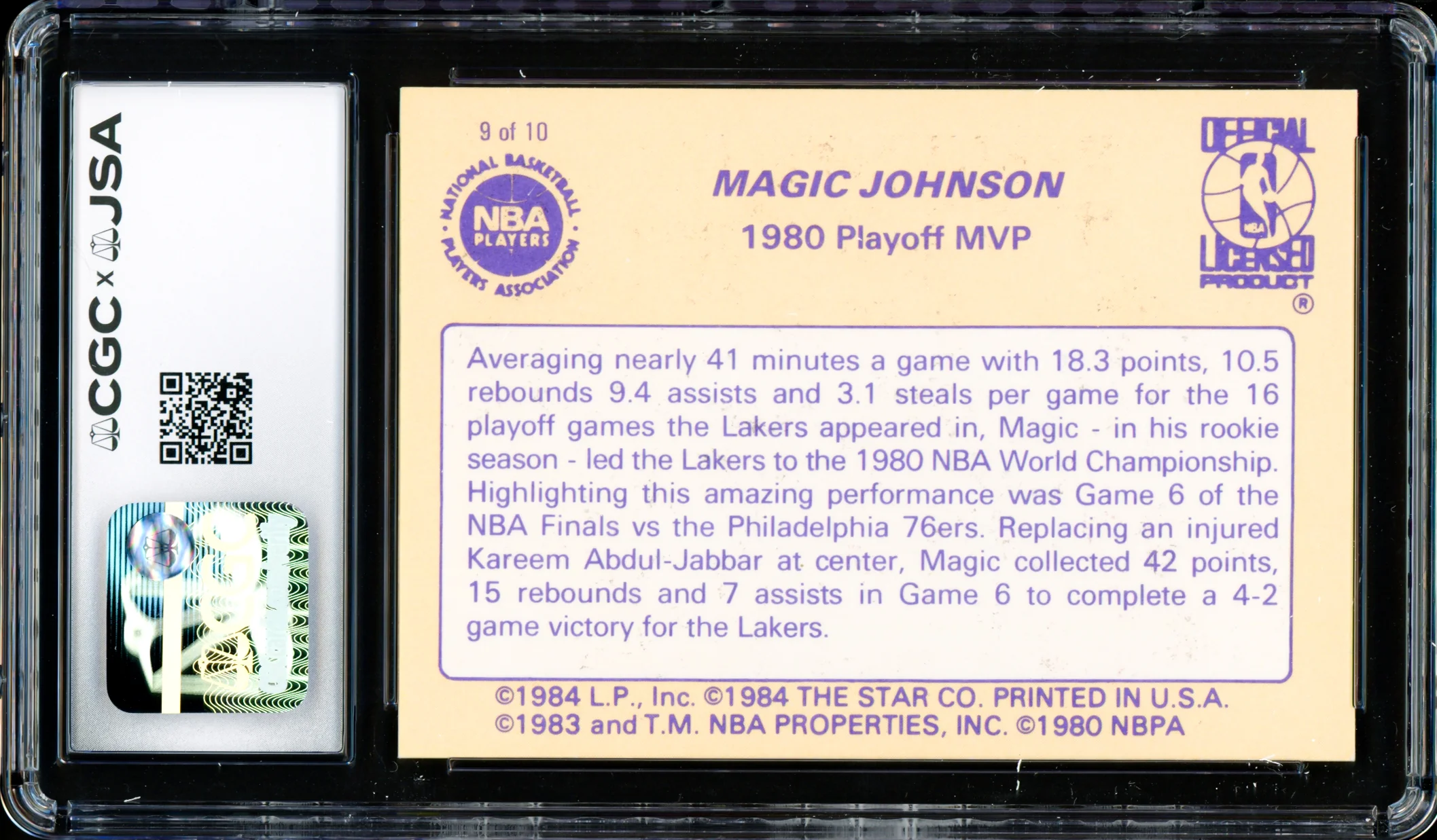 Magic Johnson Autographed 1986 Star Card #9 Los Angeles Lakers CGC x JSA #6131791189 - Image 2