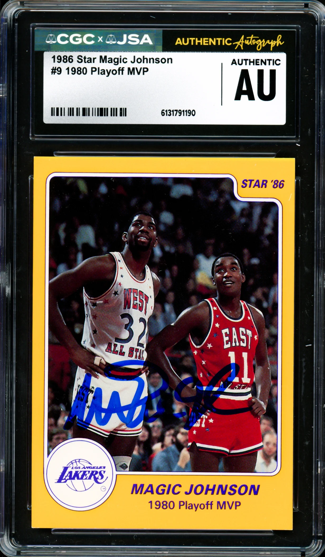 Magic Johnson Autographed 1986 Star Card #9 Los Angeles Lakers CGC x JSA #6131791190