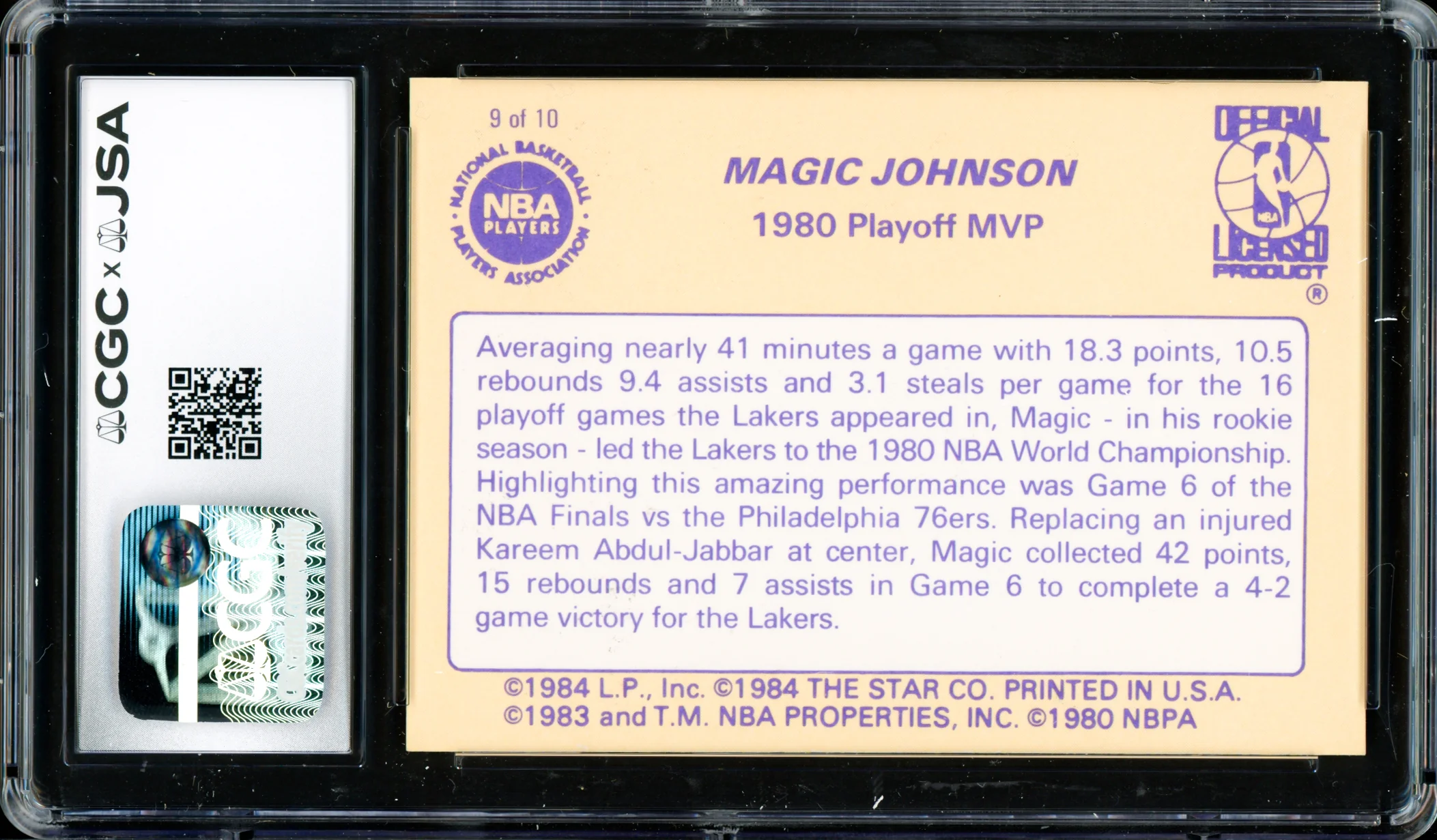 Magic Johnson Autographed 1986 Star Card #9 Los Angeles Lakers CGC x JSA #6131791190 - Image 2