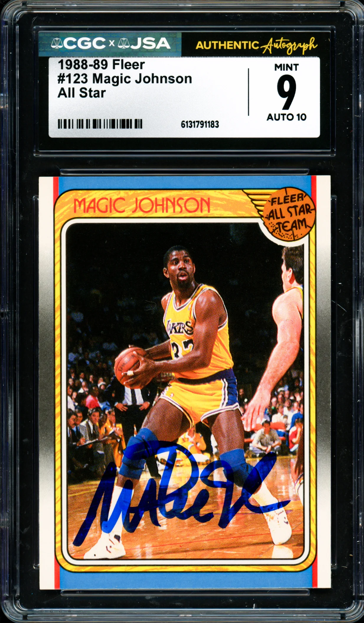 Magic Johnson Autographed 1988-89 Fleer Card #123 Los Angeles Lakers CGC x JSA 9 Auto Grade Gem Mint 10 CGC x JSA #6131791183