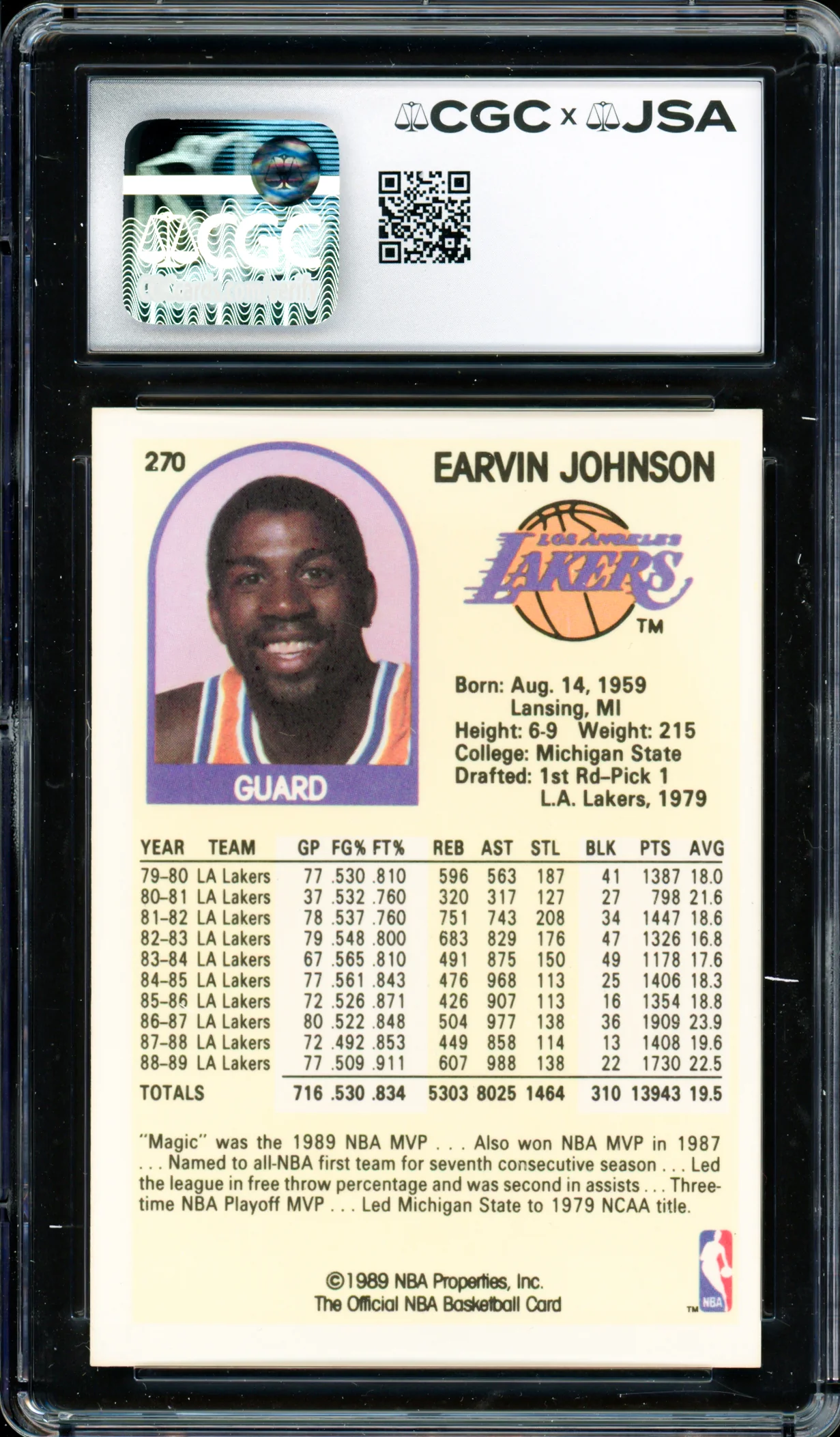 Magic Johnson Autographed 1989-90 Hoops Card #270 Los Angeles Lakers Auto Grade Gem Mint 10 CGC x JSA Stock #262953 - Image 2