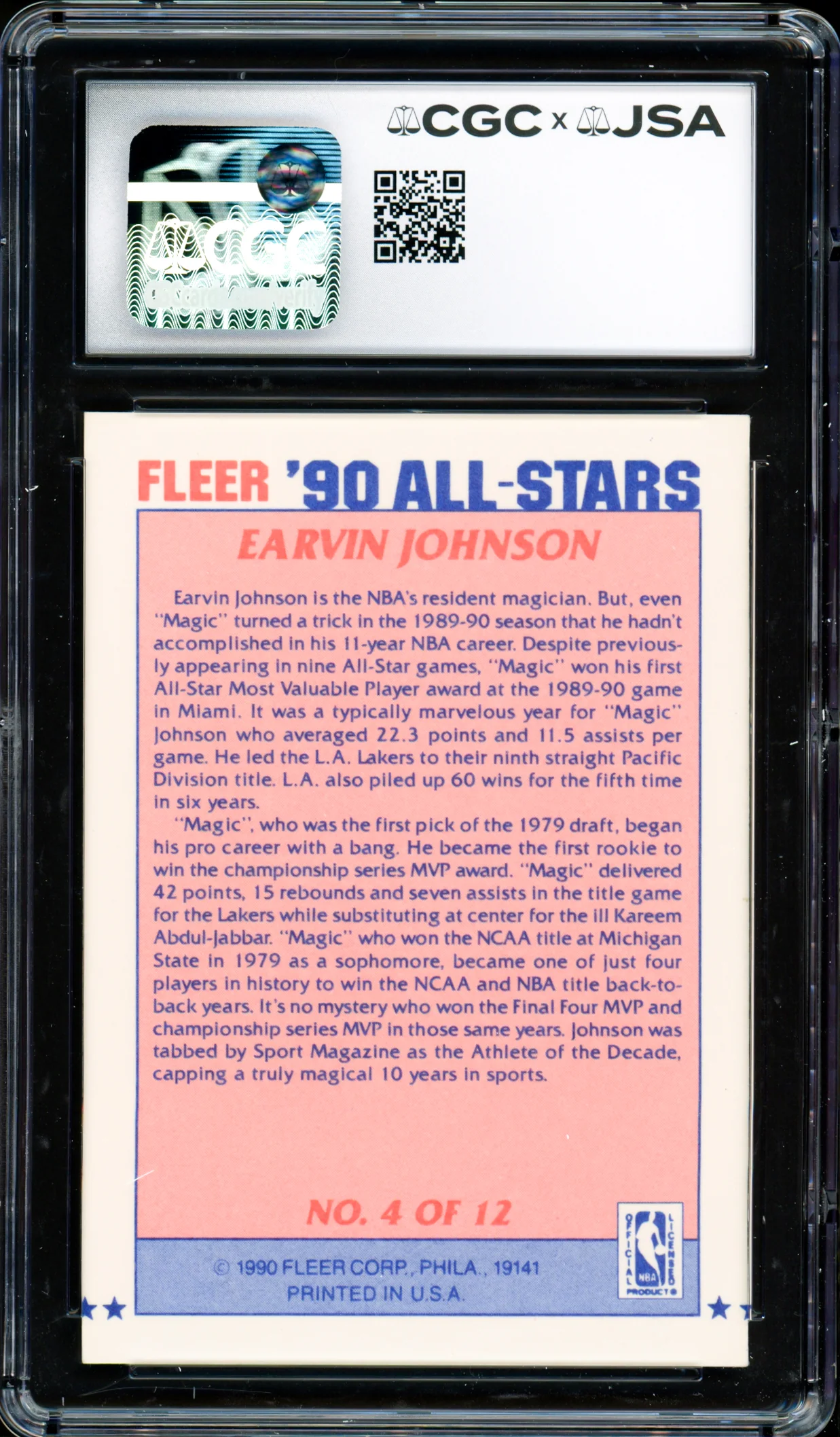 Magic Johnson Autographed 1990-91 Fleer Sticker Card #4 Los Angeles Lakers Auto Grade Gem Mint 10 CGC x JSA #6131791209 - Image 2