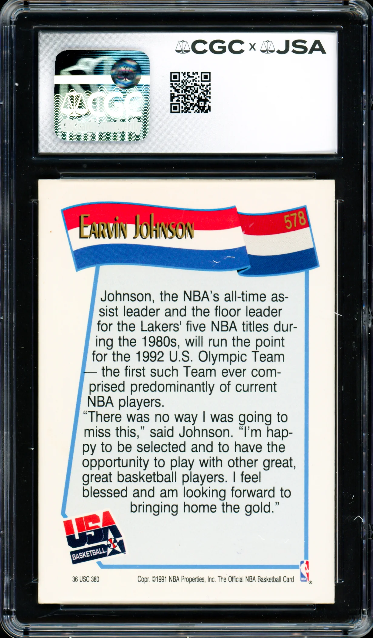 Magic Johnson Autographed 1991-92 Hoops Card #578 Team USA Auto Grade Gem Mint 10 CGC x JSA #6131791230 - Image 2