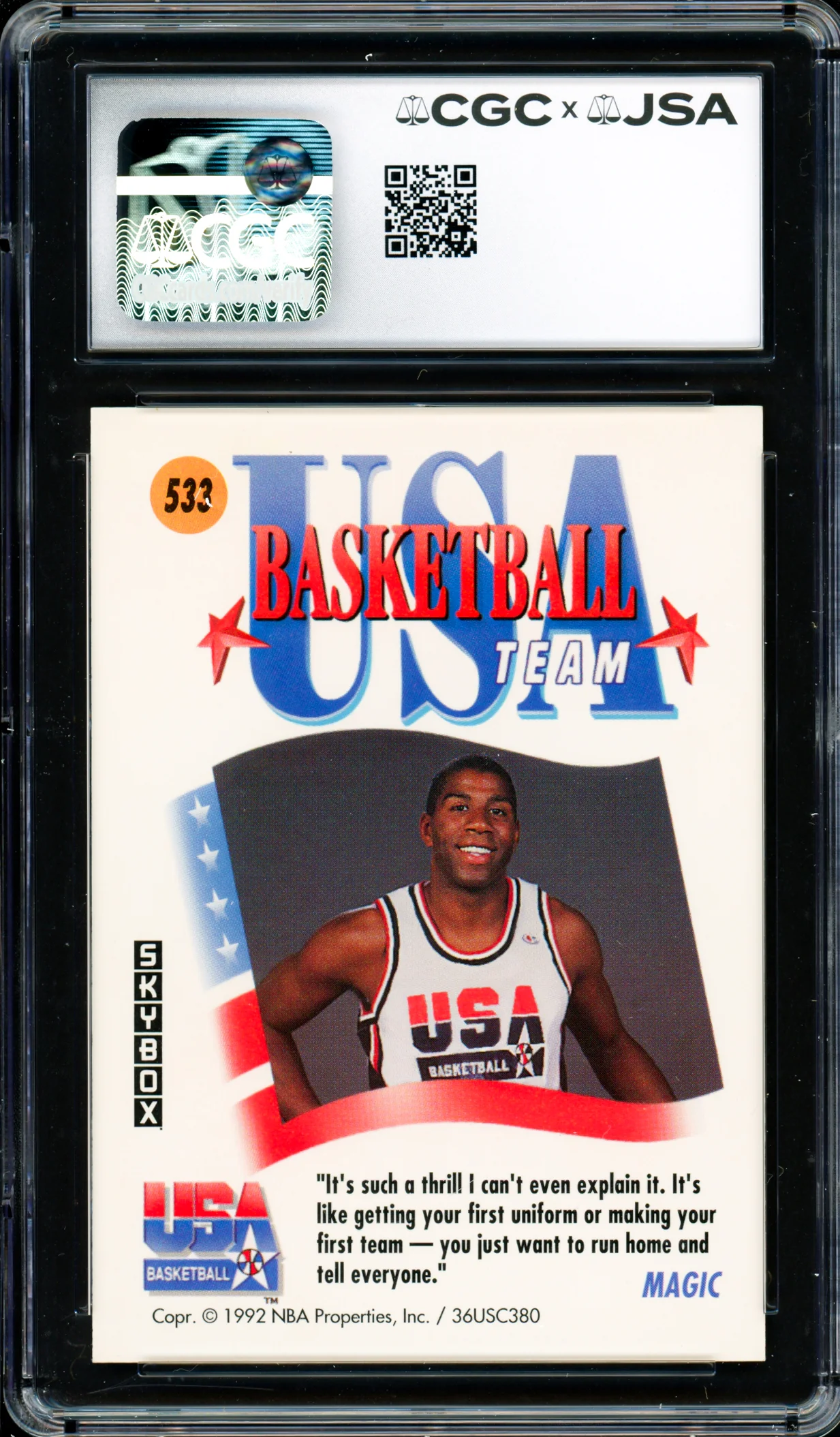 Magic Johnson Autographed 1991-92 Skybox Card #533 Team USA Auto Grade Gem Mint 10 CGC x JSA #6131791231 - Image 2