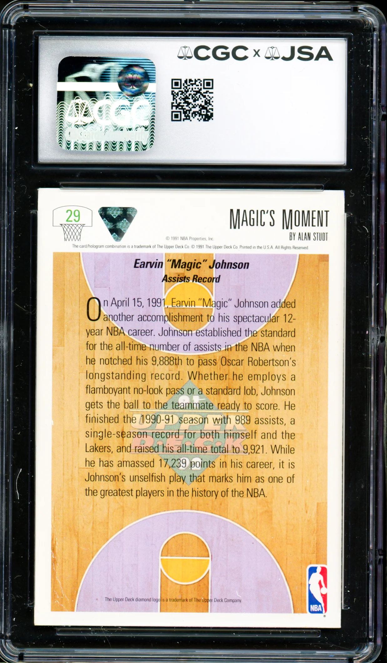 Magic Johnson Autographed 1991-92 Upper Deck Card #29 Los Angeles Lakers Auto Grade Gem Mint 10 CGC x JSA Stock #262956 - Image 2