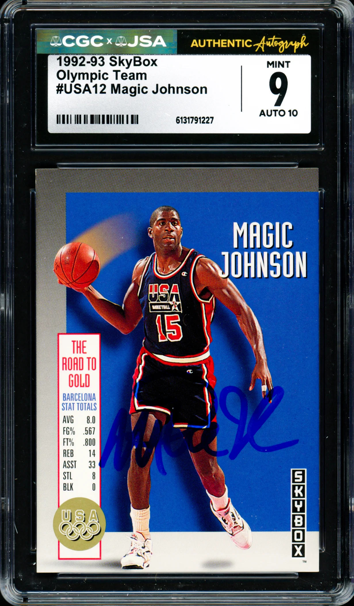 Magic Johnson Autographed 1992 Skybox Card #USA12 Team USA CGC x JSA 9 Auto Grade Gem Mint 10 CGC x JSA #6131791227