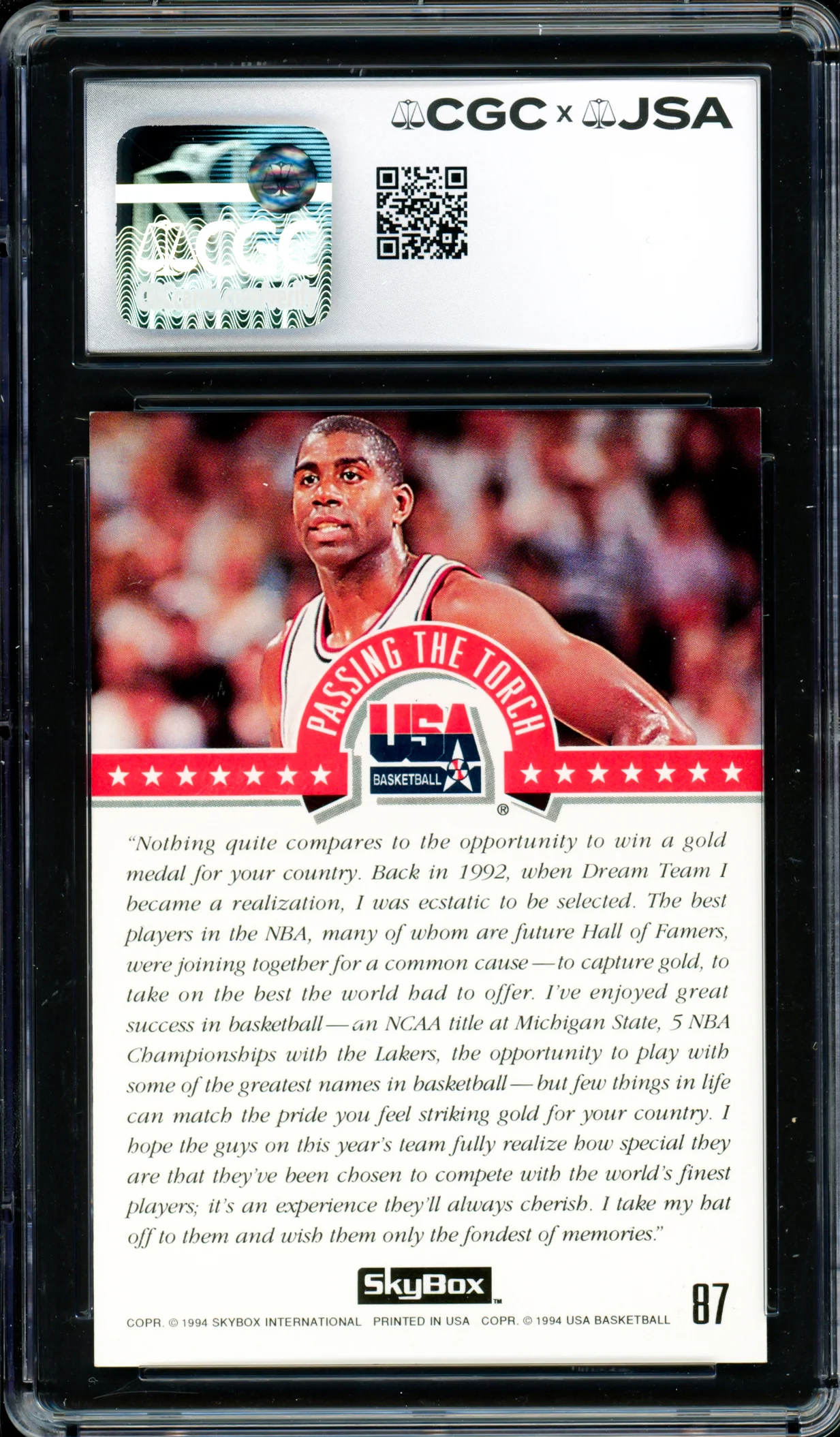 Magic Johnson Autographed 1994 Skybox USA Card #87 Team USA Auto Grade Gem Mint 10 CGC x JSA #6131791212 - Image 2