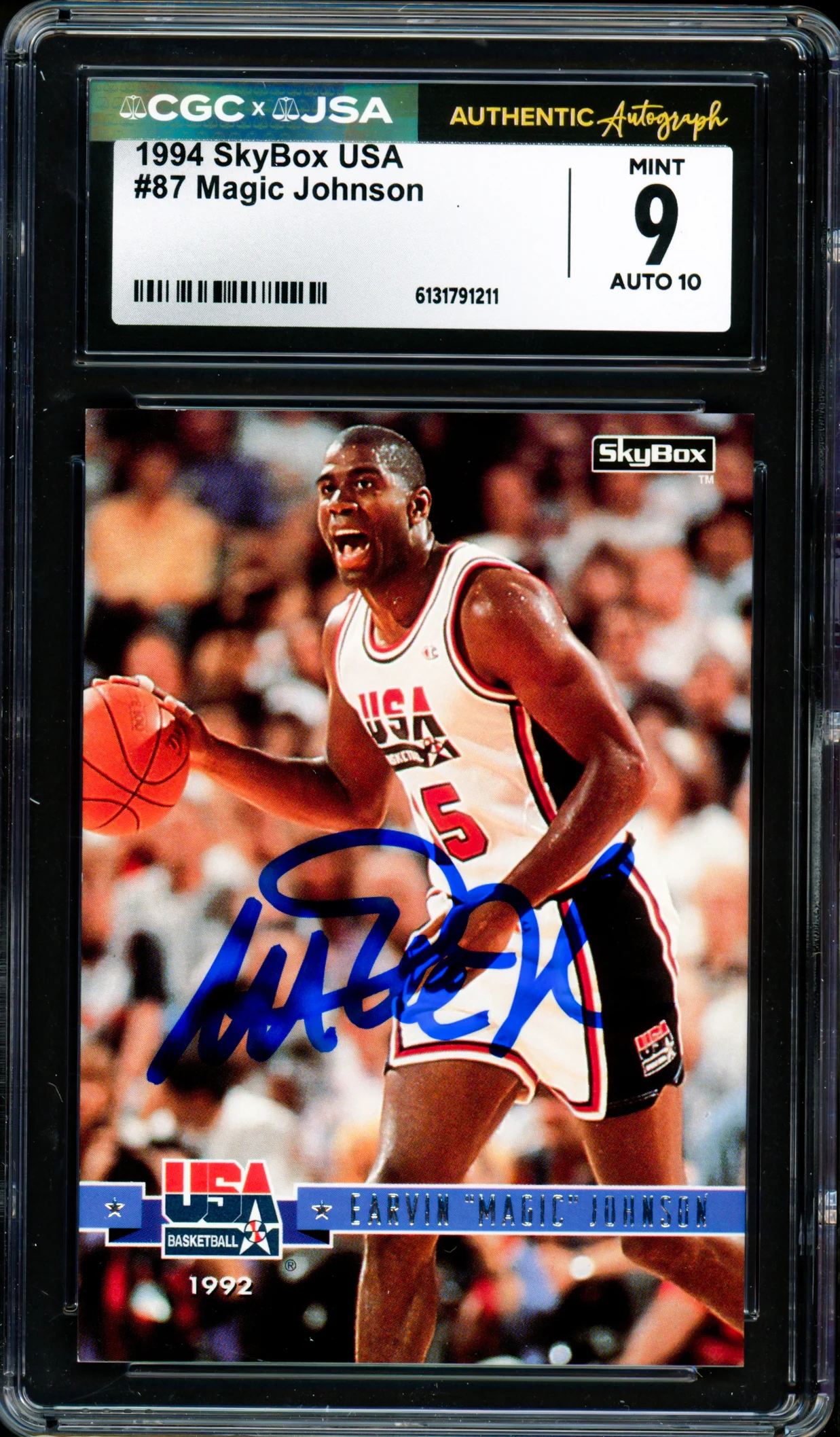 Magic Johnson Autographed 1994 Skybox USA Card #87 Team USA CGC x JSA 9 Auto Grade Gem Mint 10 CGC x JSA #6131791211