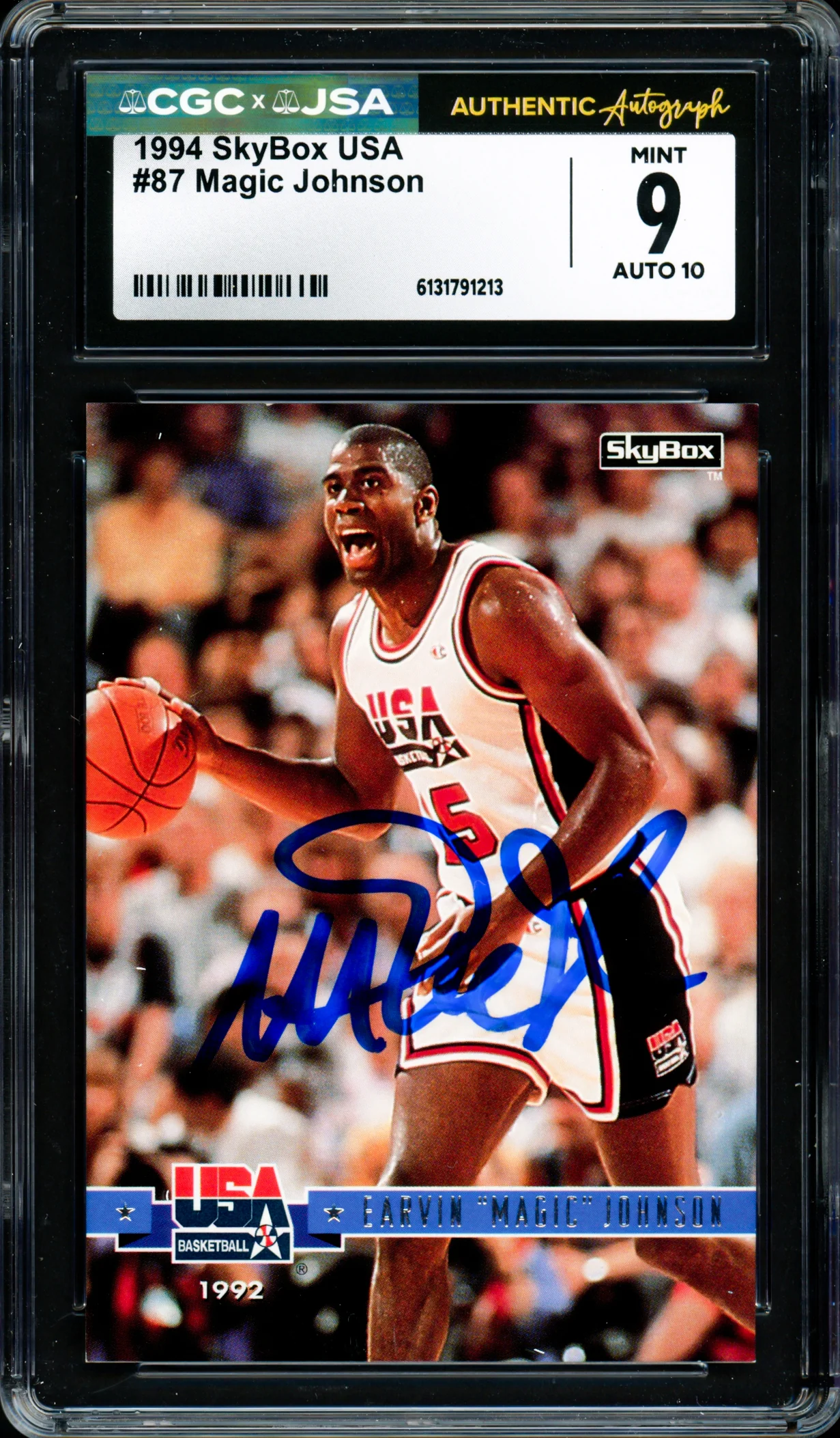 Magic Johnson Autographed 1994 Skybox USA Card #87 Team USA CGC x JSA 9 Auto Grade Gem Mint 10 CGC x JSA #6131791213