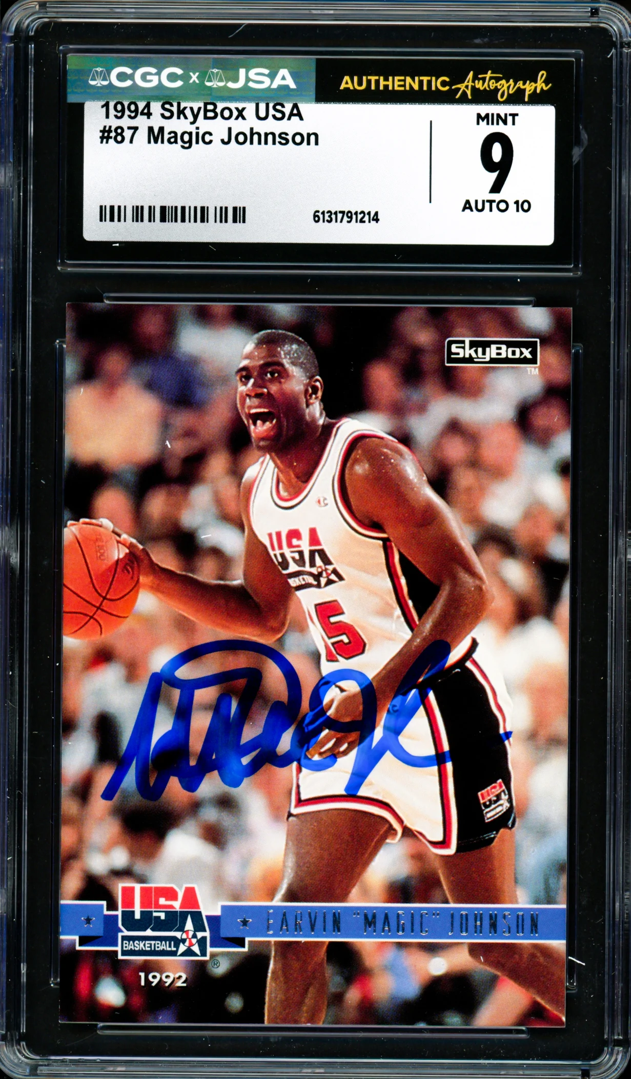 Magic Johnson Autographed 1994 Skybox USA Card #87 Team USA CGC x JSA 9 Auto Grade Gem Mint 10 CGC x JSA #6131791214