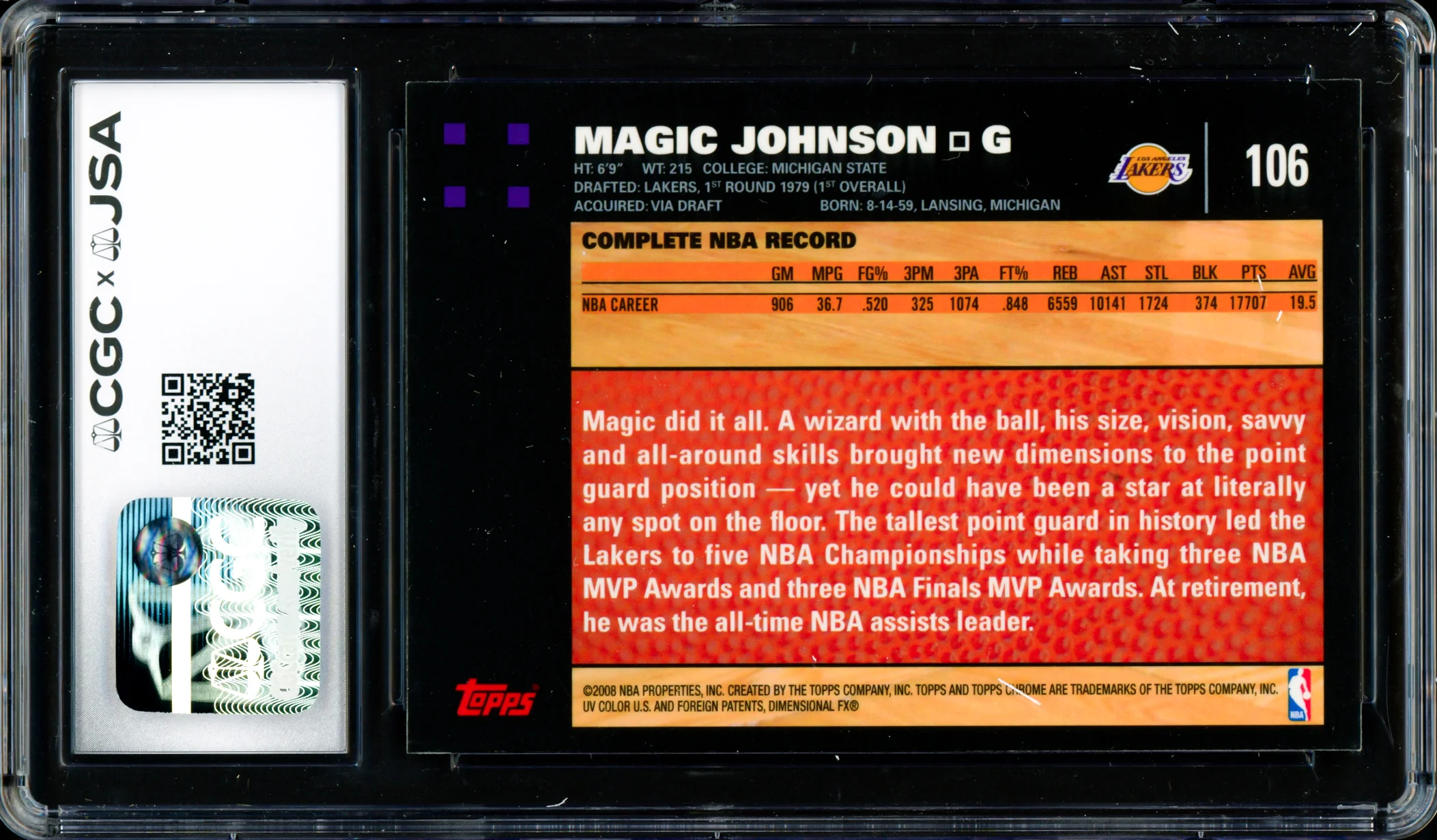 Magic Johnson Autographed 2007-08 Topps Chrome Card #106 Los Angeles Lakers Auto Grade Gem Mint 10 CGC x JSA #6131791224 - Image 2