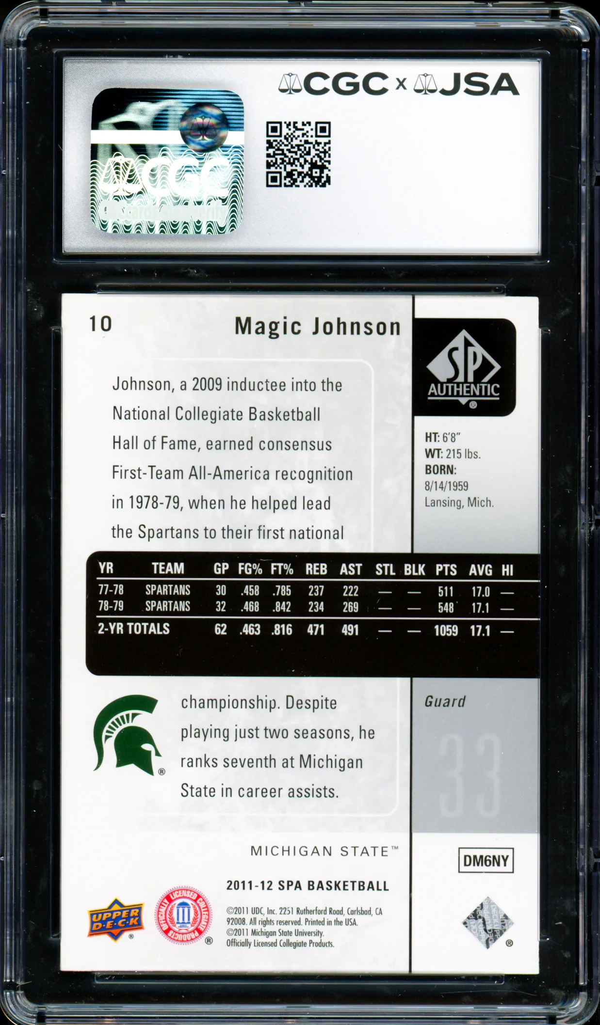 Magic Johnson Autographed 2011-12 Upper Deck SP Authentic Card #10 Los Angeles Lakers CGC x JSA 9 Auto Grade Gem Mint 10 CGC x JSA #6131791216 - Image 2
