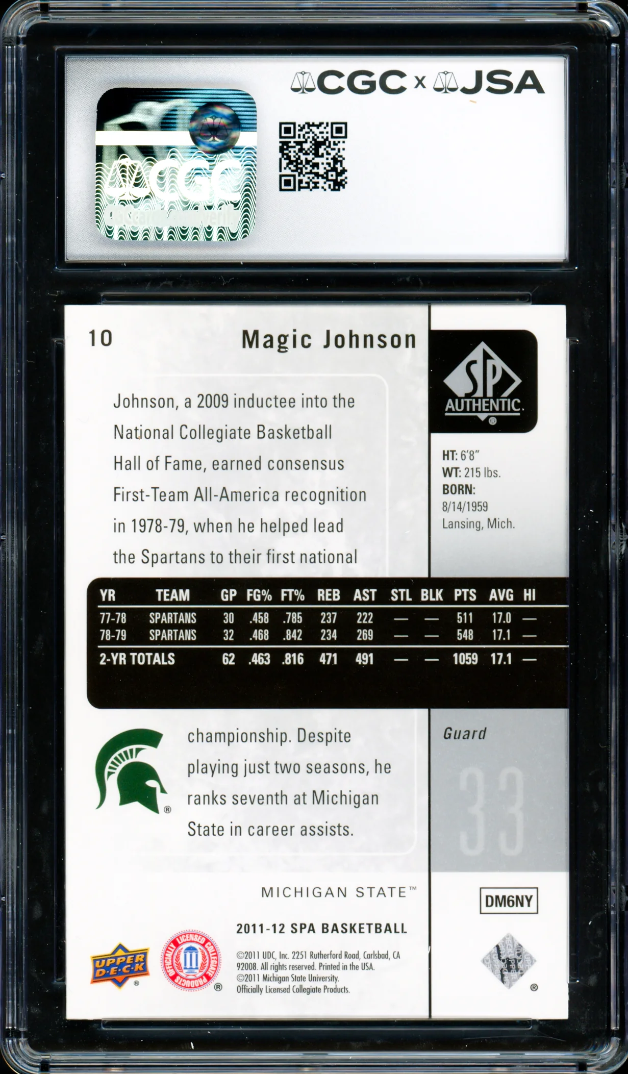 Magic Johnson Autographed 2011-12 Upper Deck SP Authentic Card #10 Los Angeles Lakers CGC x JSA 9 Auto Grade Gem Mint 10 CGC x JSA #6131791217 - Image 2