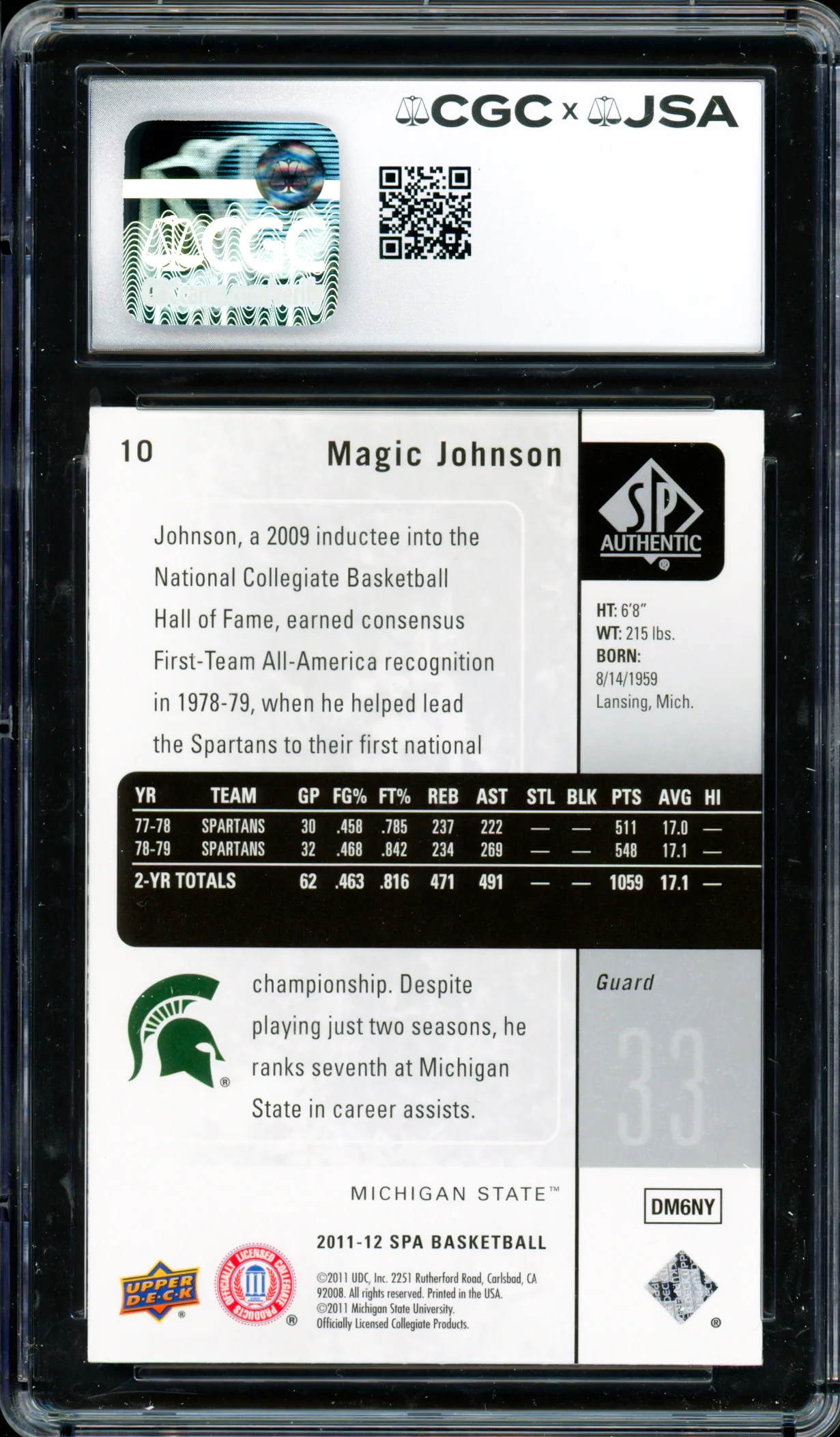 Magic Johnson Autographed 2011-12 Upper Deck SP Authentic Card #10 Los Angeles Lakers CGC x JSA 9 Auto Grade Gem Mint 10 CGC x JSA #6131791219 - Image 2